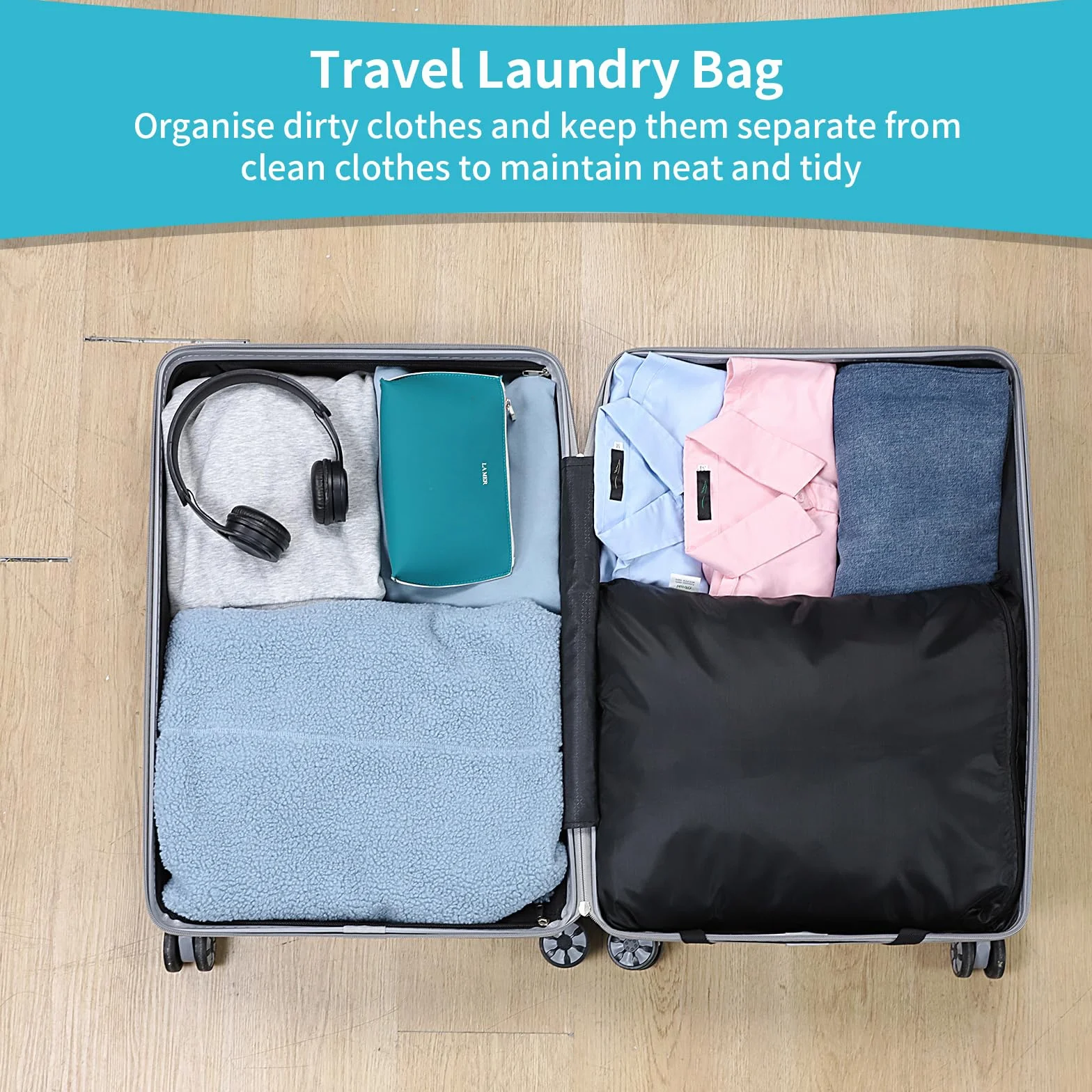 OTraki Sacchi da Biancheria Impermeabile da viaggio 40x50cm 2 Pezzi Pieghevole Wet Bag Nero