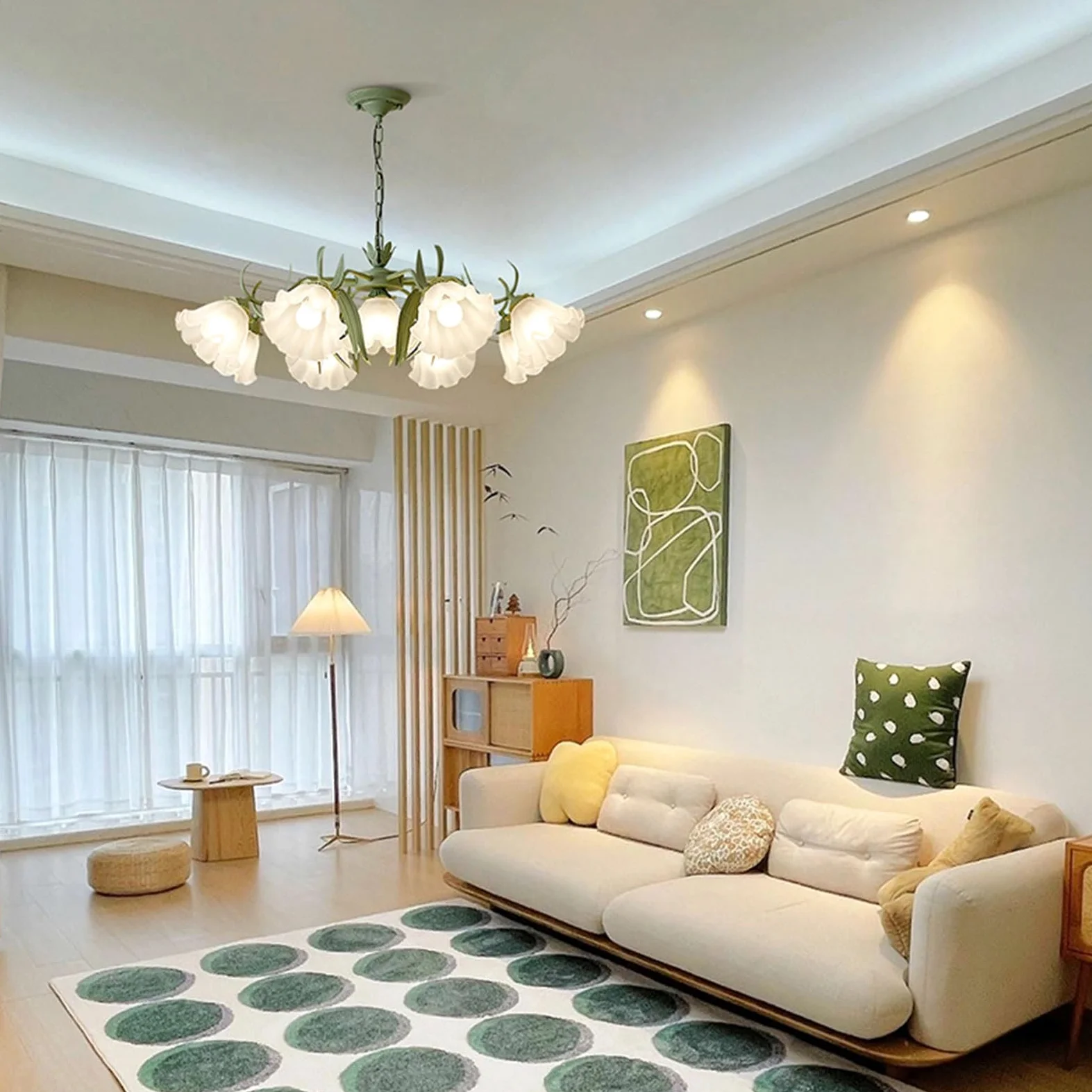 Lampadario Moderno in Stile Europeo, lampadario Floreale Pastorale, Lampada a Sospensione in Vetro a Forma di Fiore Bianco, Lampada a Sospensione in Ferro Rustico, Lampada a sospen