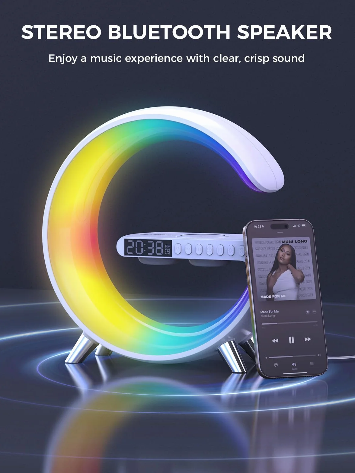 Smiling Shark Intelligente LED Sveglia Luce, Lampada Sveglia Atmosfera con Altoparlante Bluetooth & Ricarica Senza Fili Controllo App Dimmerabile Smart Wake Up Light per Casa Decorazione Regalo