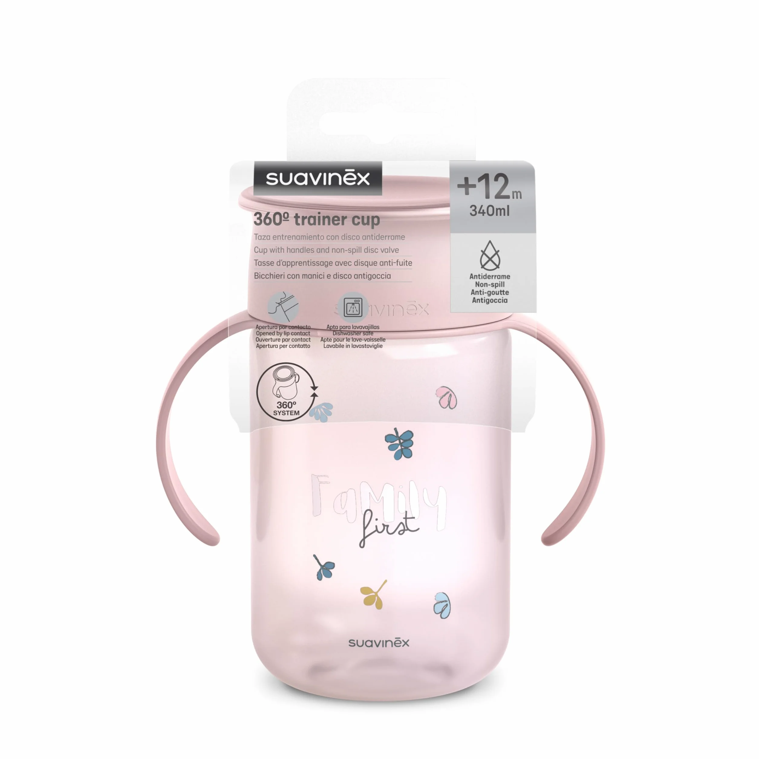 Suavinex Tazza didattica per bambini 340 ml antigoccia 360 My Family Rosa