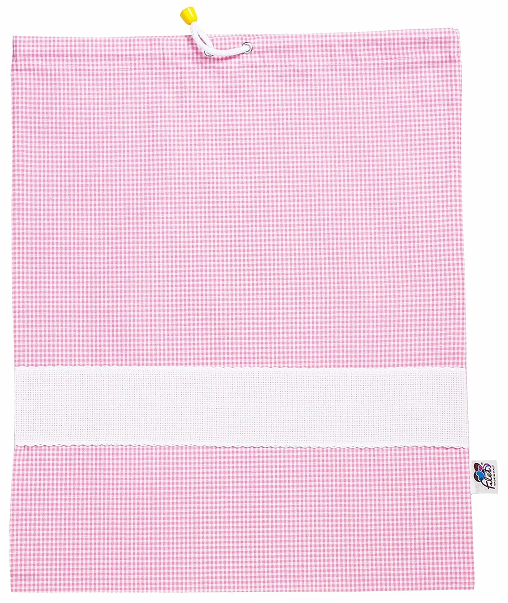 Sacchetto Asilo Quadretti Vichy Rosa 42x34 cm Tela Aida Personalizzabile Fatto in Italia