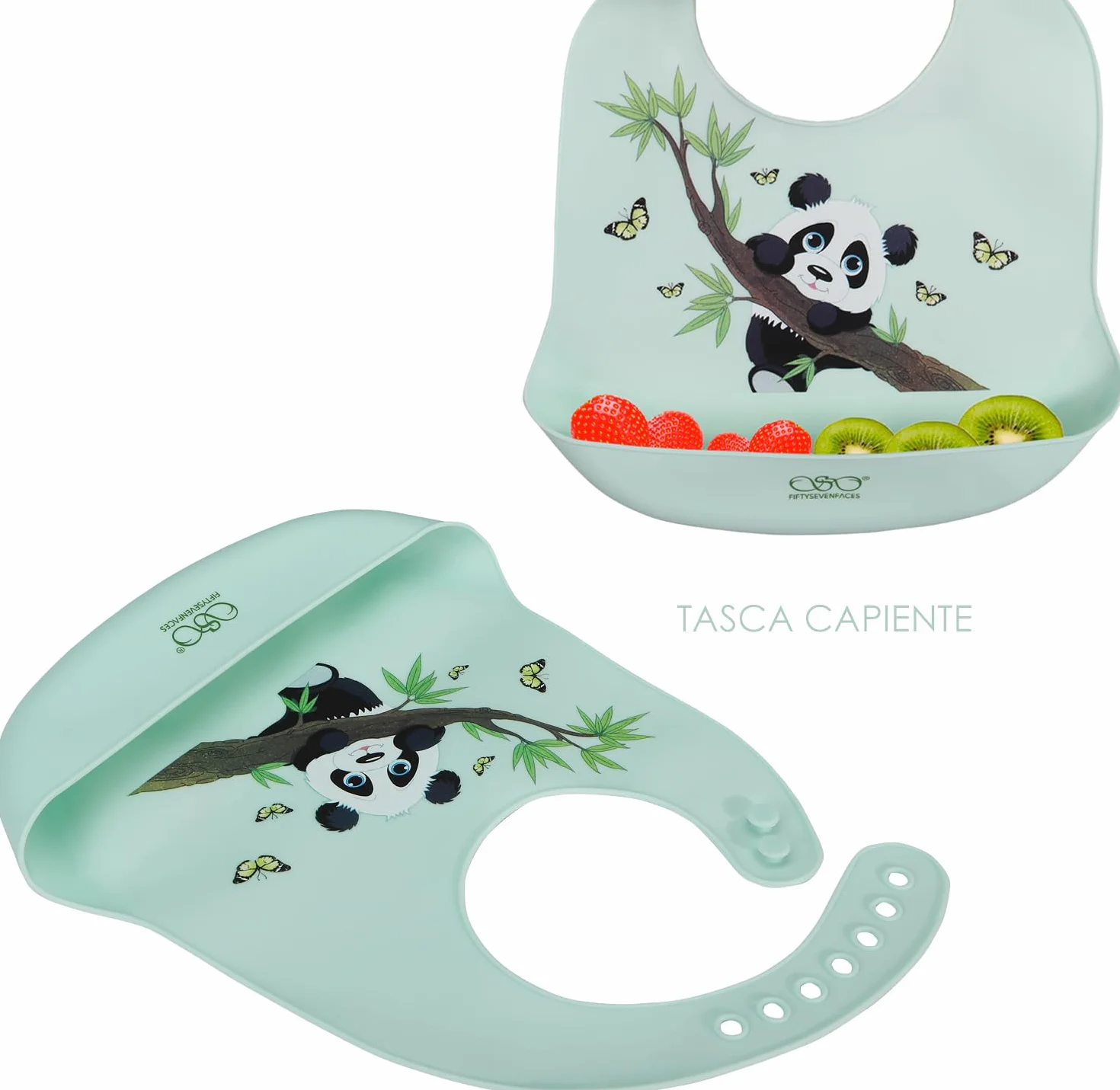 Bavaglini Silicone Impermeabili con Tasca Raccoglipappa, Senza BPA, Regolabili 7 Posizioni, Lavabili