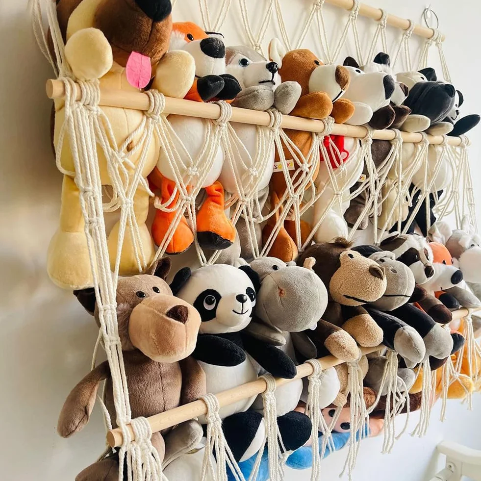 Amaca Porta Peluche Regolabile in Legno 70x80 cm per Giocattoli Organizzatore