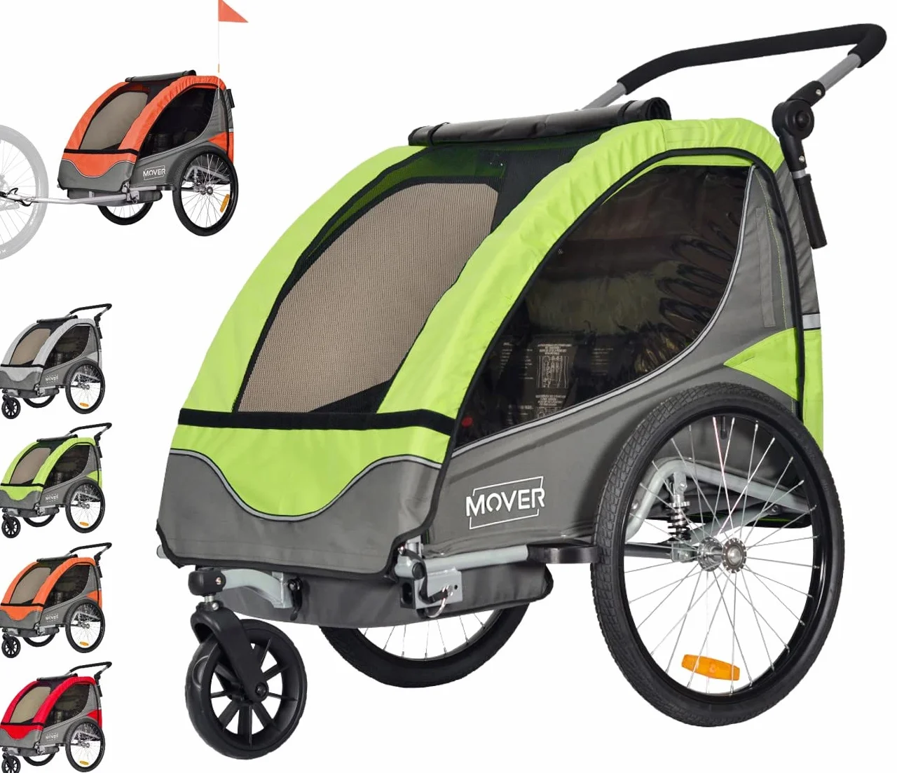 PAPILIOSHOP MOVER Rimorchio Bici Bambini Passeggino 2 posti cintura sicurezza 5 punti anti ribaltamento