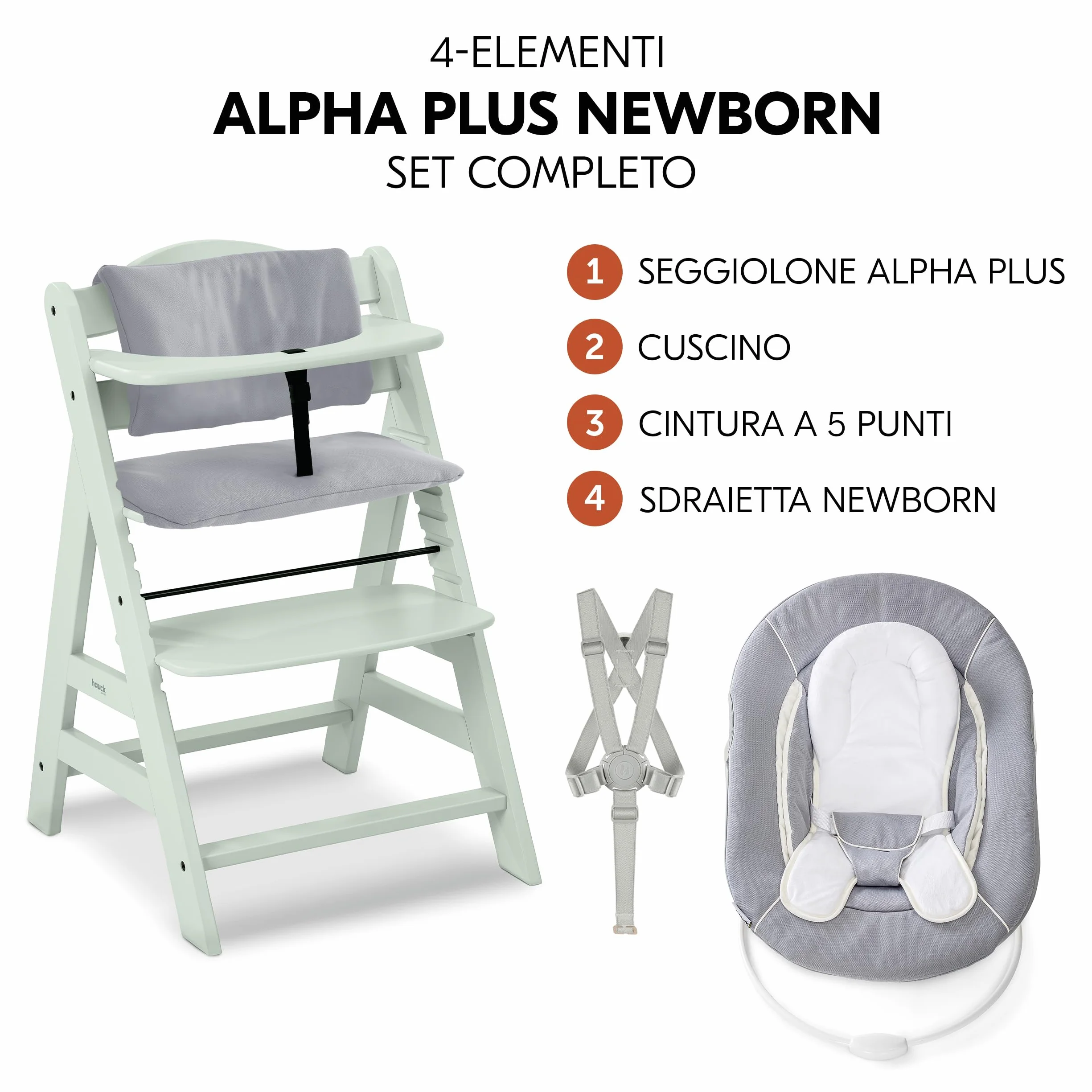 hauck Seggiolone Pappa Alpha Plus Newborn - Seggiolone Evolutivo Legno Classic Menta