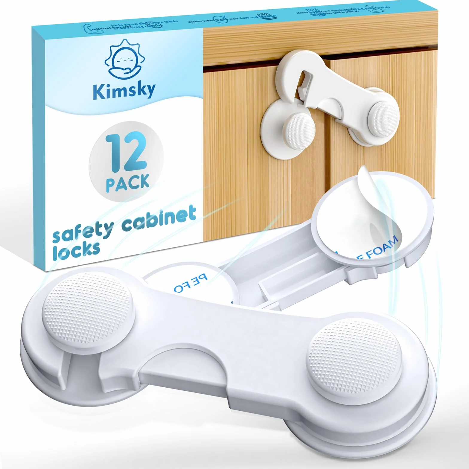 Kimsky 12 Pezzi Blocca Cassetti Per Bambini, Sicurezza Cassetti con Adesivo, Bianca