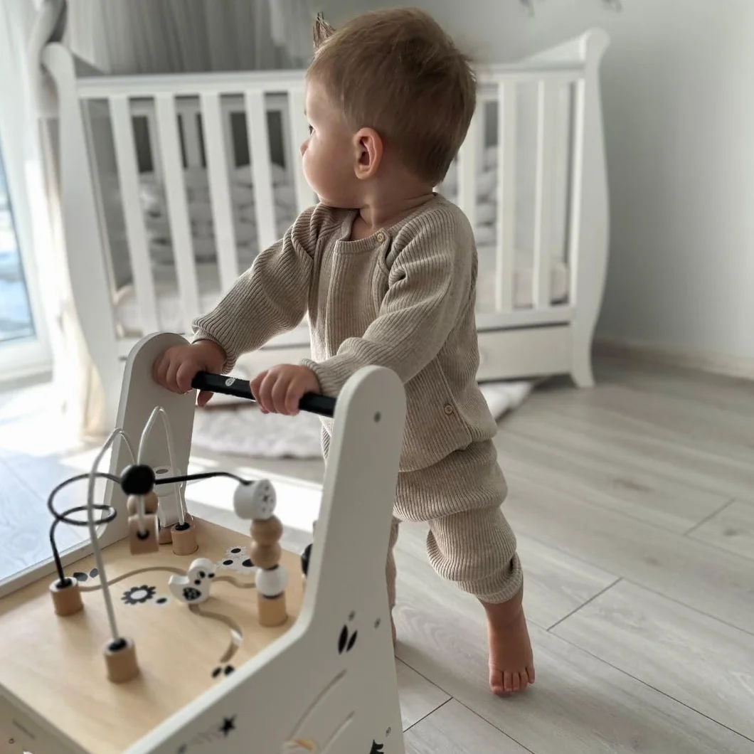 Mamabrum Primi Passi 6 w 1 Spintore Legno Tavolo Didattico Giochi Bambini Abaco Loop Motorio 31x28x49cm