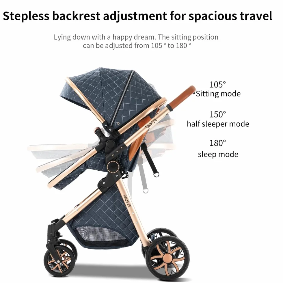 Passeggino 3 in 1 Elevato Pieghevole in Alluminio per Bambini Grigio