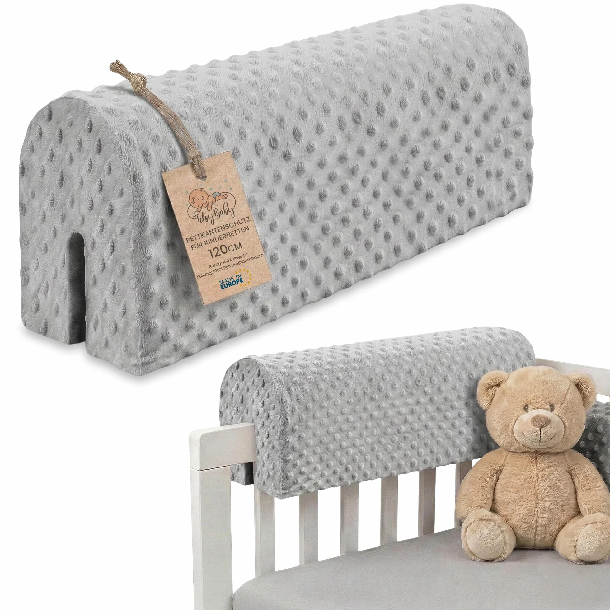 Totsy Baby Paracolpi lettino neonato antisoffoco 120 cm Oeko-Tex Grigio Chiaro