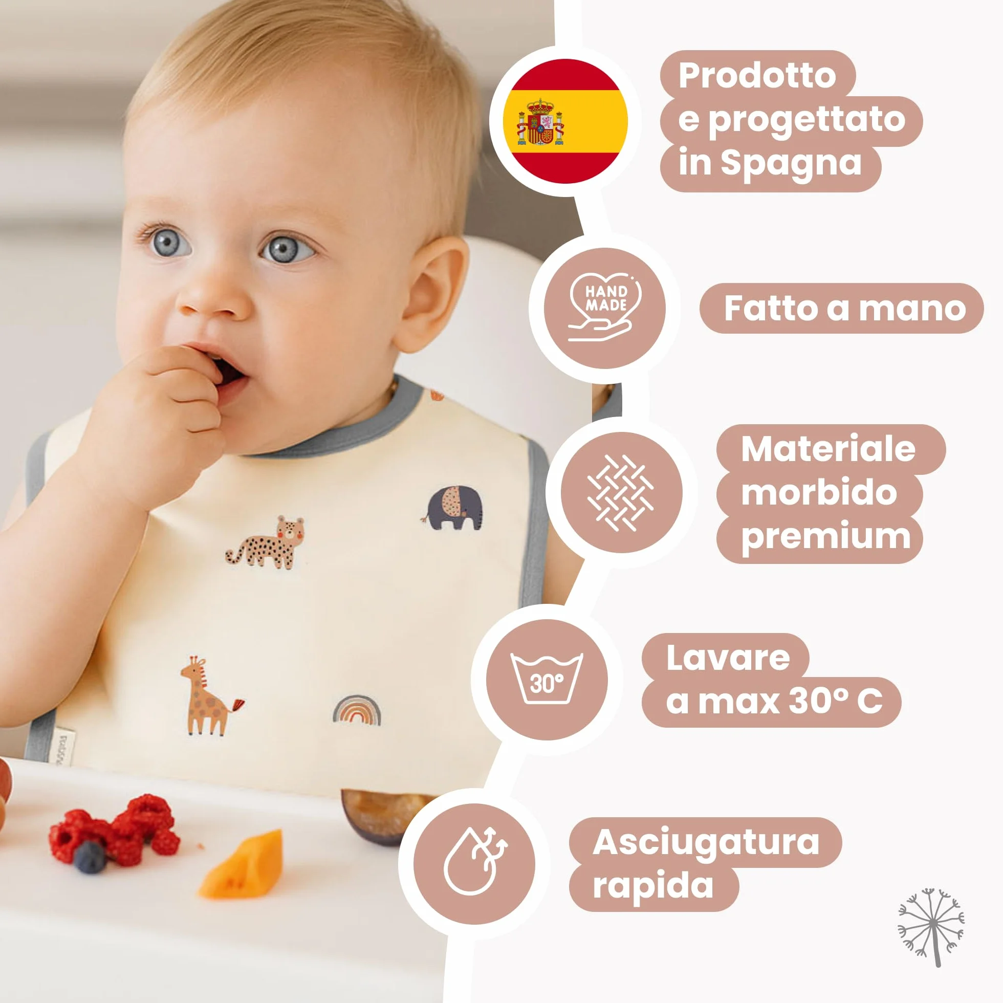 Set di 2 Bavaglini Neonato Impermeabili MIMUSELINA | Bavaglino Pappa Svezzamento Comodo | Prodotto in Spagna
