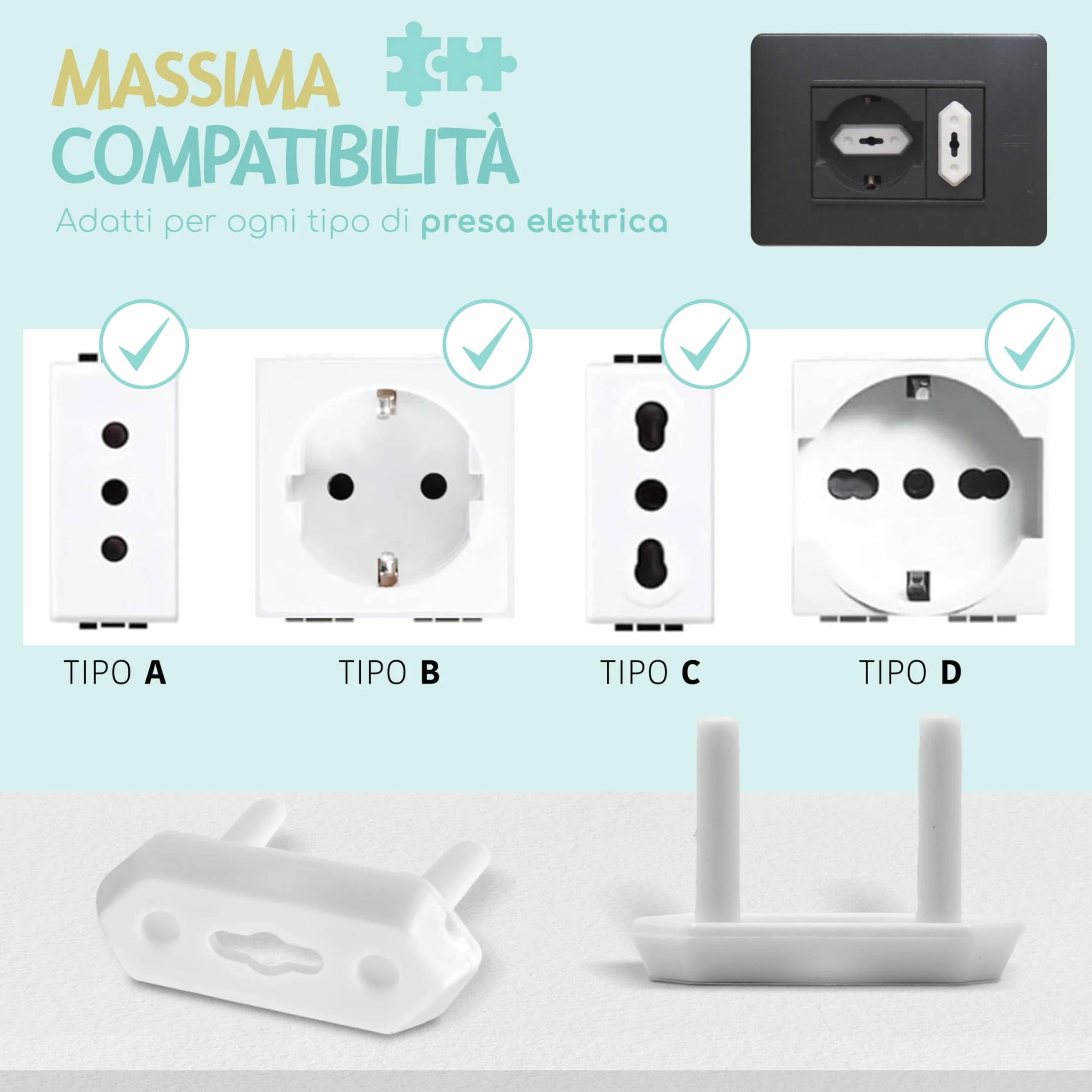 Set 20 Copriprese per Bambini Universali + 2 Chiavi