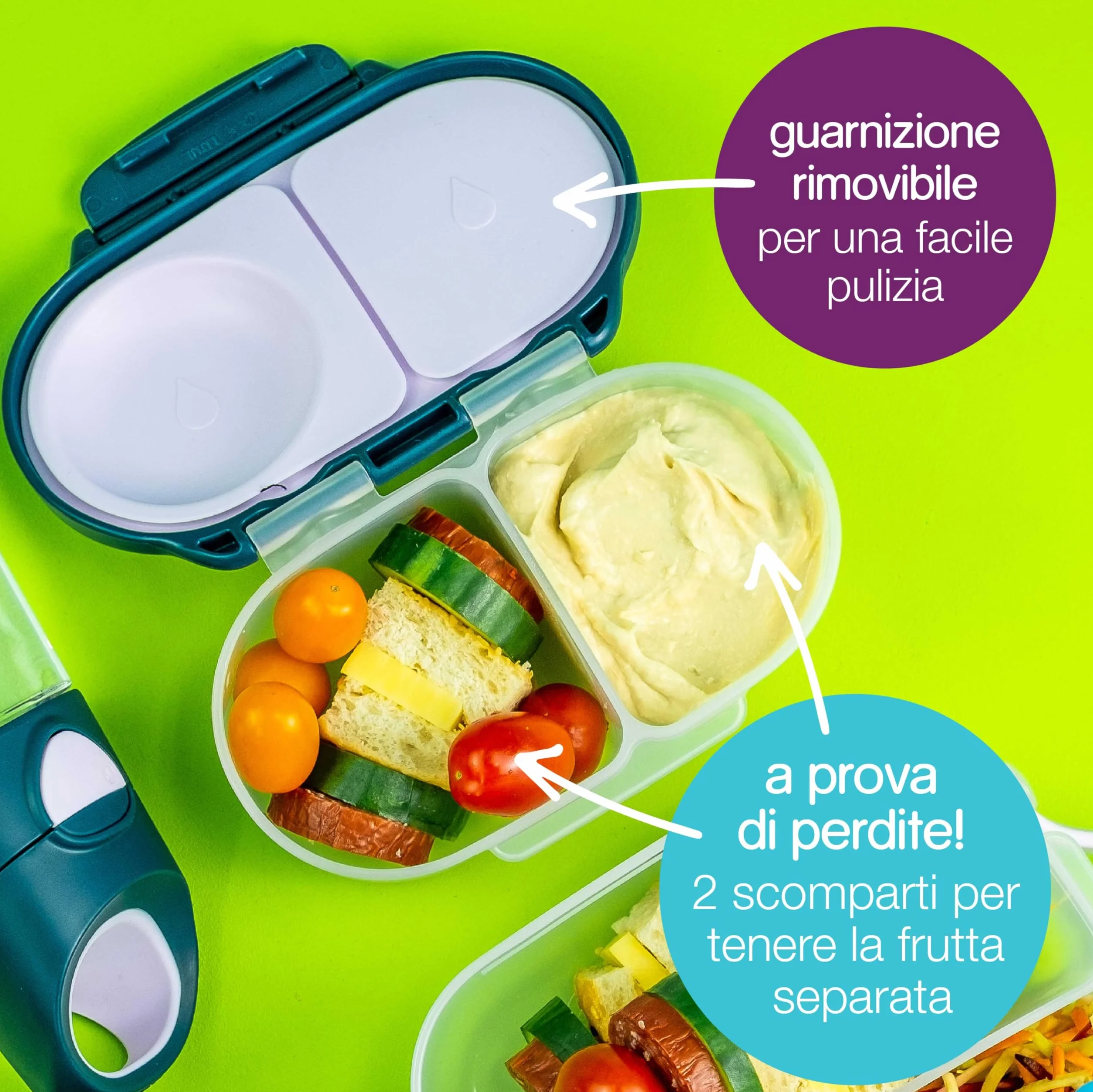b.box Porta Merenda Mini Bento Box 2 Scomparti a Prova di Perdite Lunch Box Bambini Senza BPA
