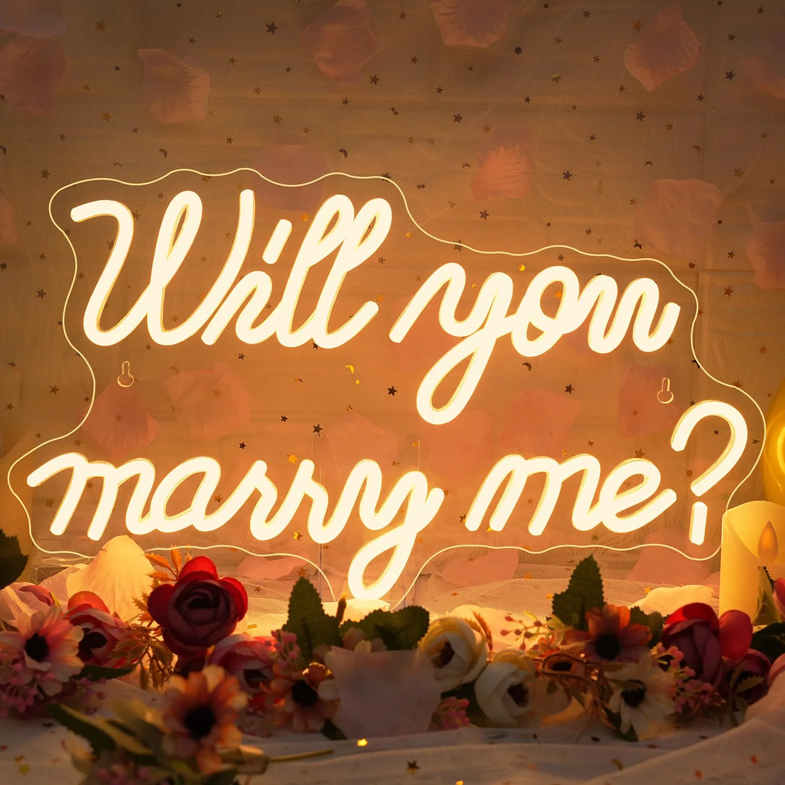 Cartello al neon con scritta "Will You Marry Me" per decorazione da parete, con lettere LED al neon, alimentato da USB, per decorazioni per proposte, matrimoni, feste di San Valentino