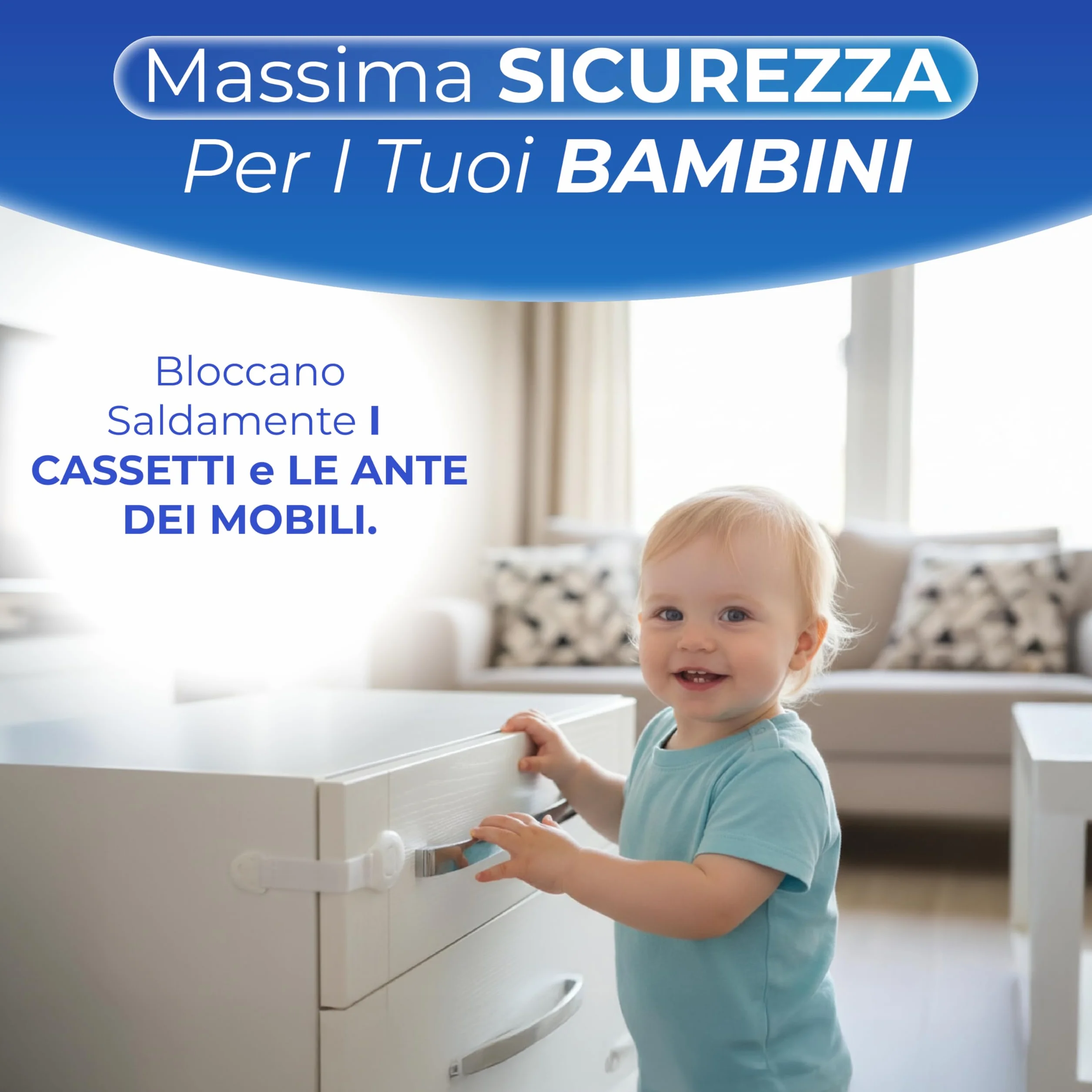 Blocca Cassetti Per Bambini Con Chiusura Di Sicurezza Adesiva, Installazione Senza Fori, Adesivo Ultra Resistente – Sicurezza Per Mobili Cucina Armadi Frigorifero