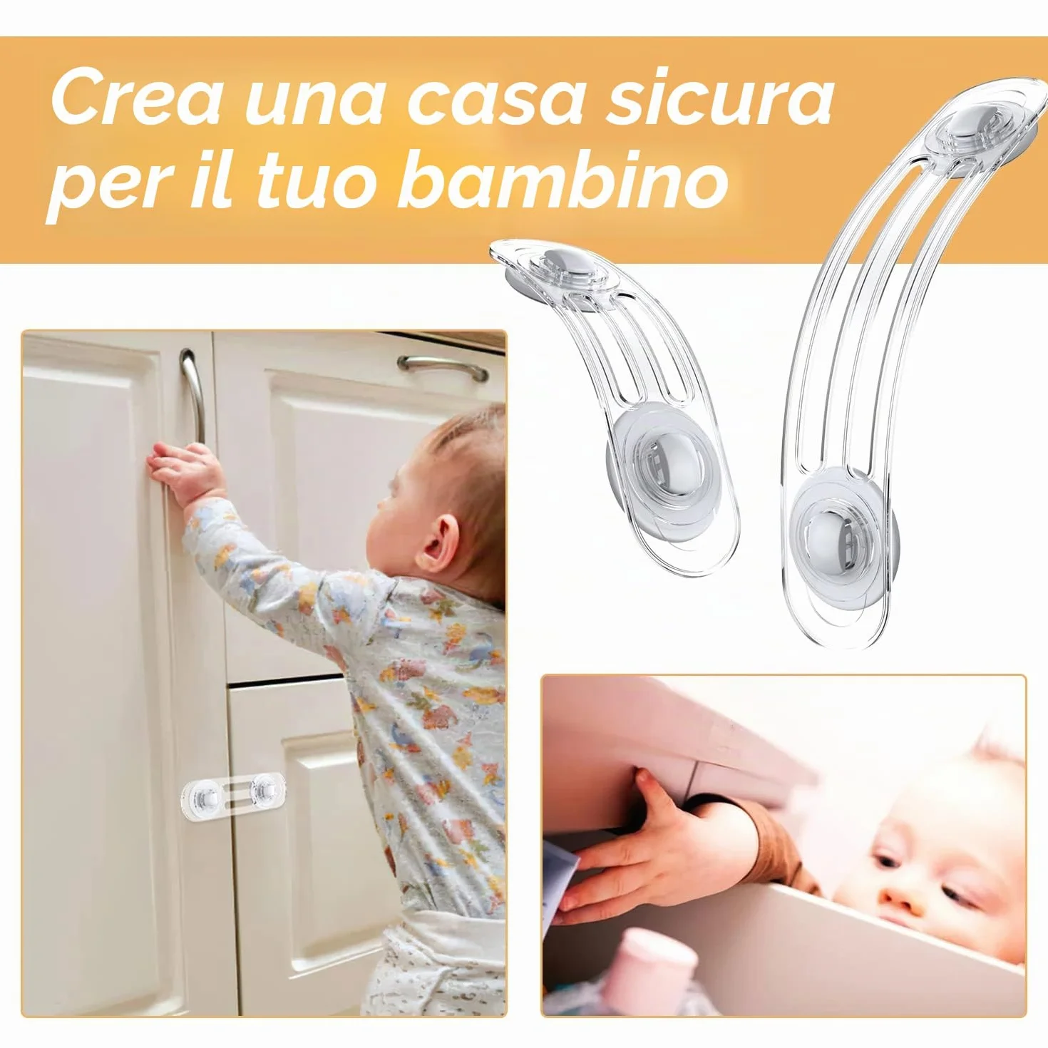 Blocca Cassetti per Bambini, Chiusure Sicurezza, Blocca Sportelli per Armadio Frigorifero Cassetto Gabinetto, Trasparente, 12 Pezzi