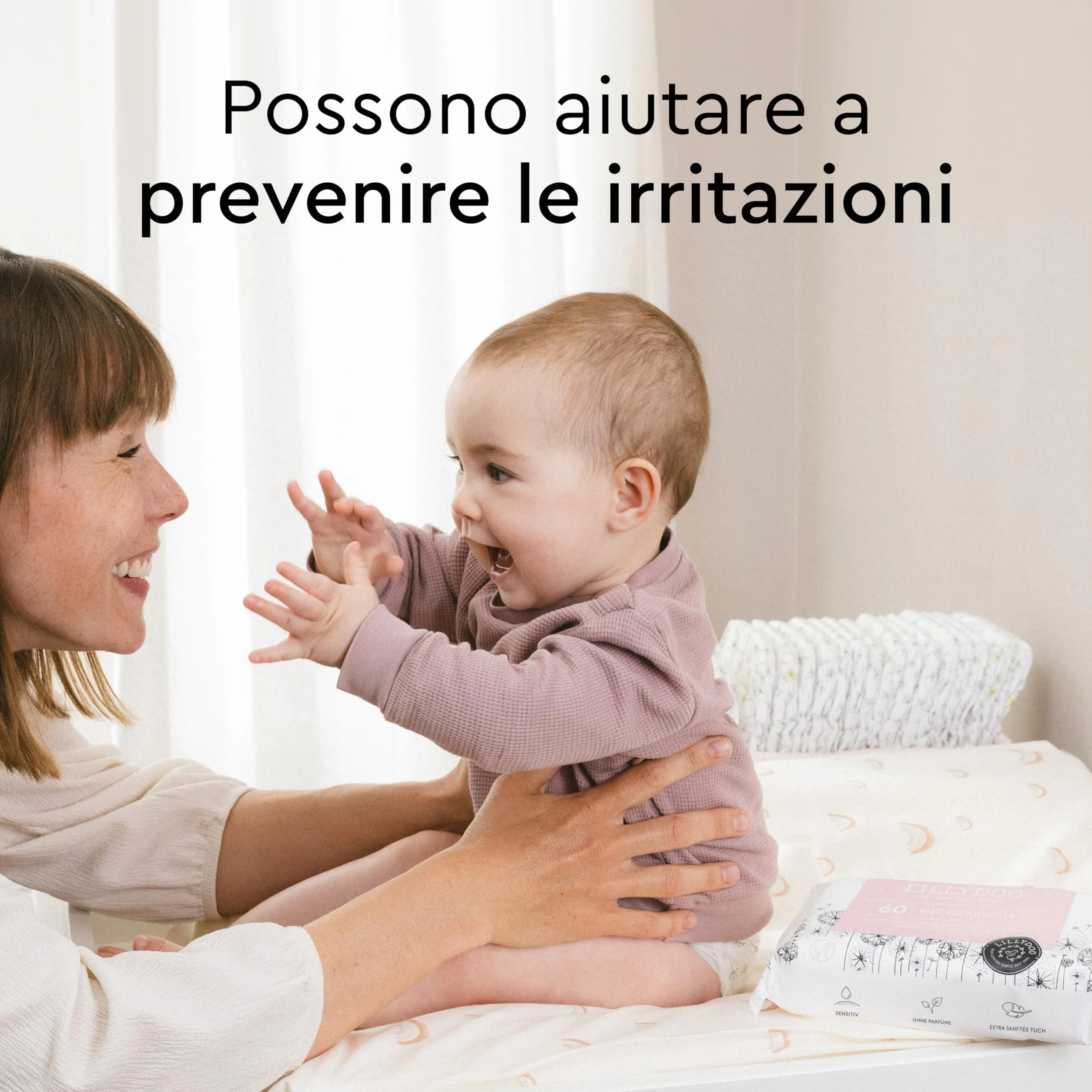 LILLYDOO Salviettine con Prebiotici 300 pezzi (5x60) Extra delicate senza profumi tessuto senza plastica
