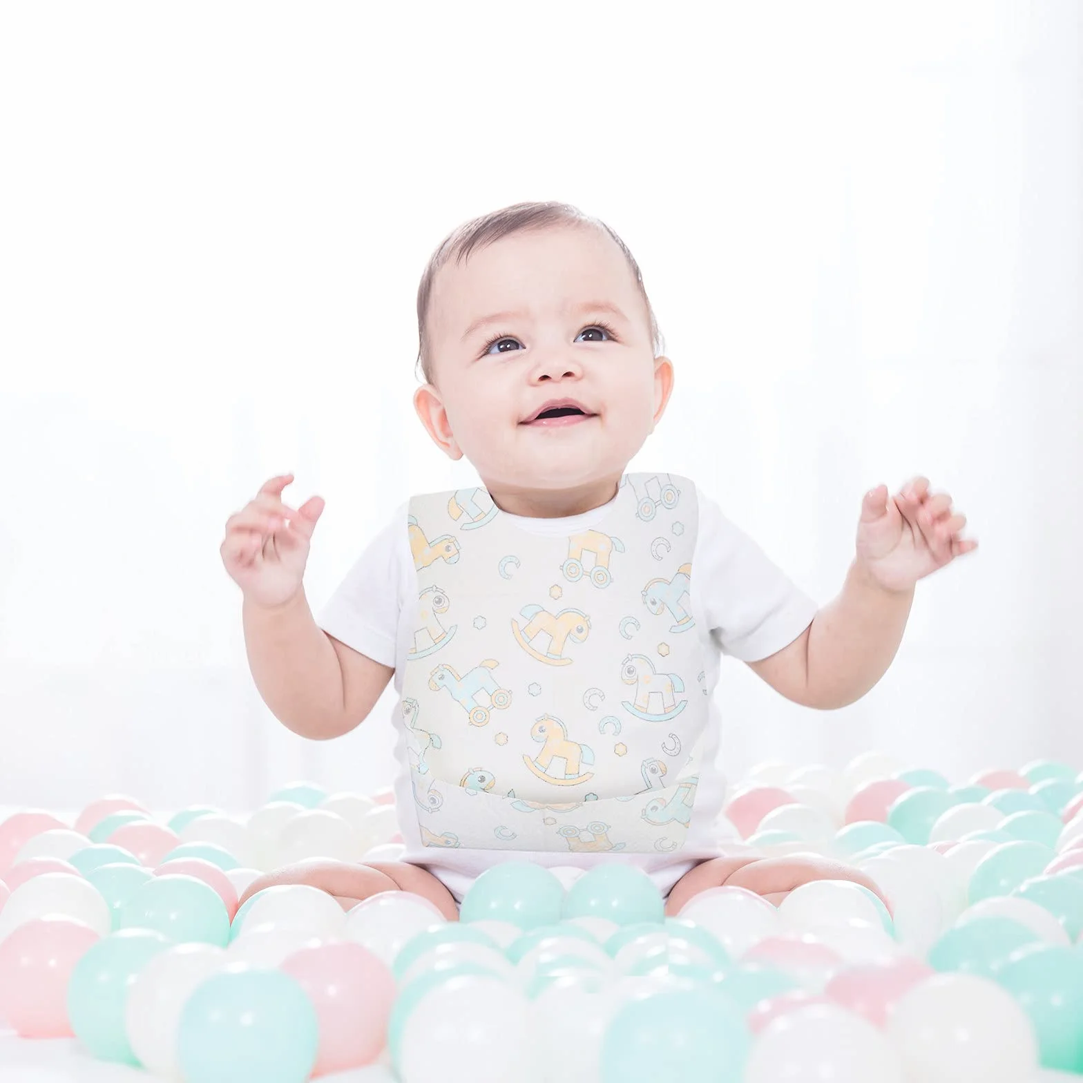 Annhao 50 pezzi Bavaglini usa e getta bambini Monouso Impermeabili Tessuto Non Tessuto Regolabili Tasca Raccogli Pappa