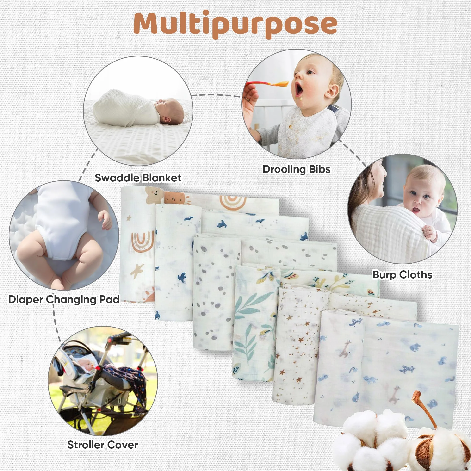 Set 4 Pezzi Mussole Cotone per Neonato 80x80cm Panni in Mussola Morbido Traspirante Copertina Cotone (6 Pezzi)