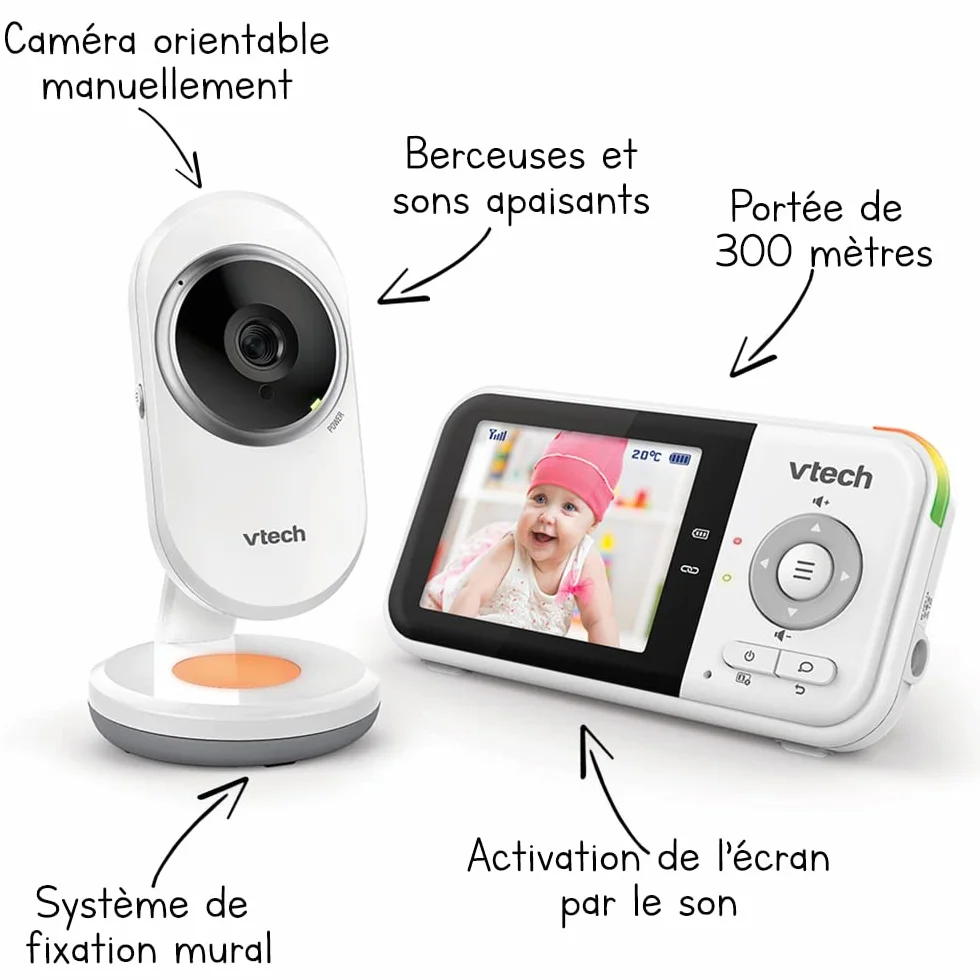 VTech Baby monitor BM3254 con videocamera, schermo LCD 2,8 pollici, luce notturna colori, comunicazione bidirezionale