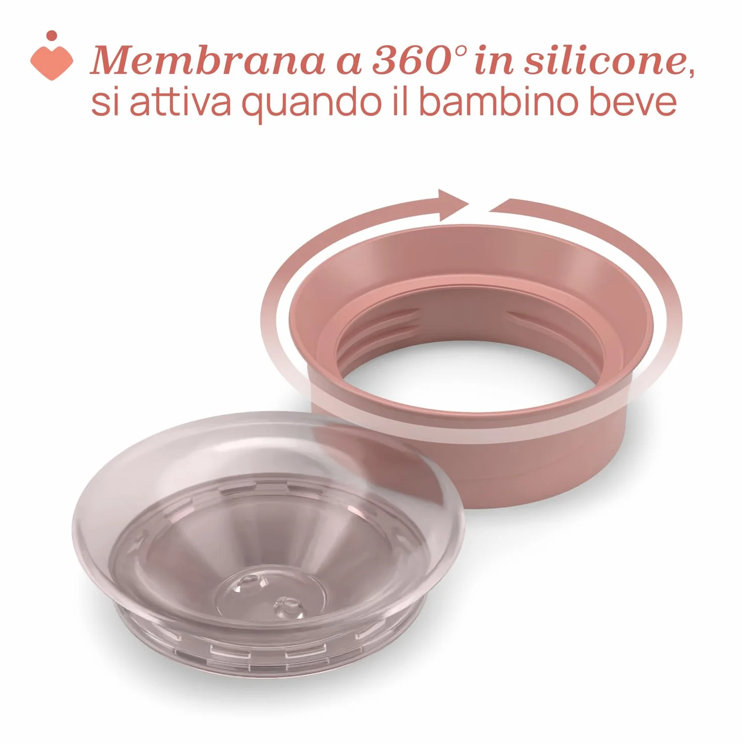 Chicco Perfect Cup Bicchiere per Bambini 200 ml, 1 Tazza Biberon 12+ Mesi, Membrana Silicone 360°, Manici Rimovibili, Senza BPA, Rosa