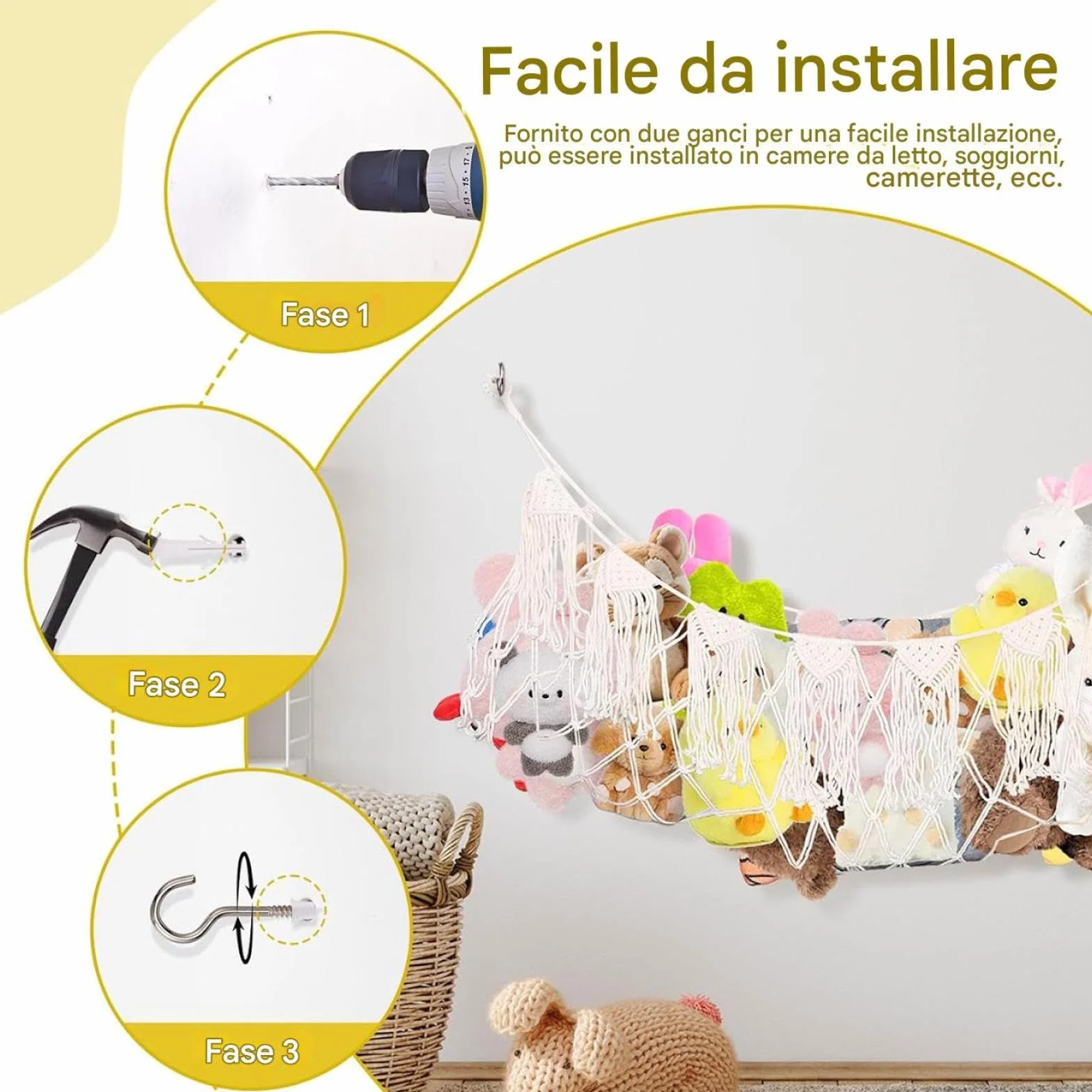 Rete per Animali di Peluche 150 cm Macramè Intrecciato Appendino Bohémien