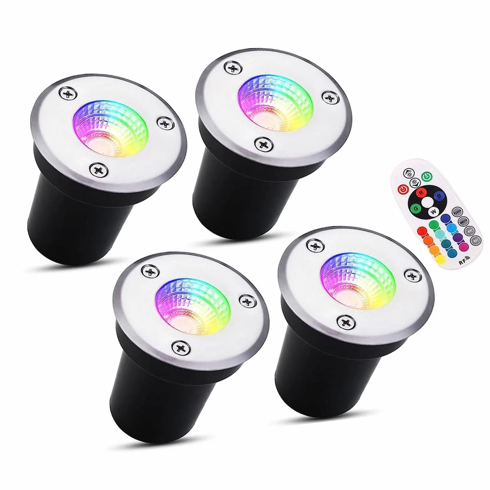 4PCS Faretti LED Esterno - Faretto Luce Da Pavimento, Faretto Da Incasso 3W RGB LED, 12V-24V Luci Spot A Terra, Lampada Da Terra Da Incasso Per Giardino IP65 A Luce Led (Color : Rgb