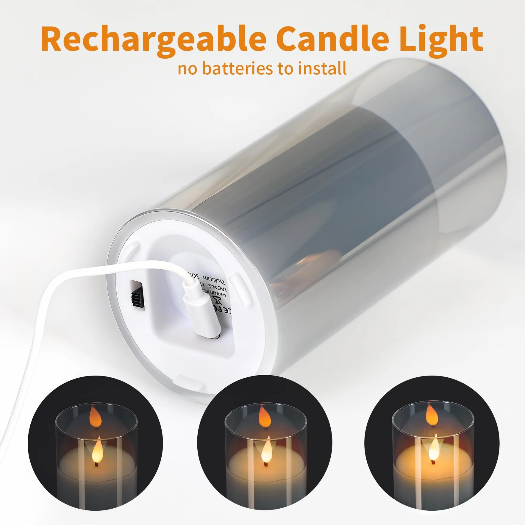 Forever Speed 6 Pezzi Vetro Grigio Candele LED Ricaricabili con Timer, Dimmerabile Candele Senza Fiamma con Cavo USB Flameless Candele per Decorazione per Feste, Campeggio, Matrimonio, Regali