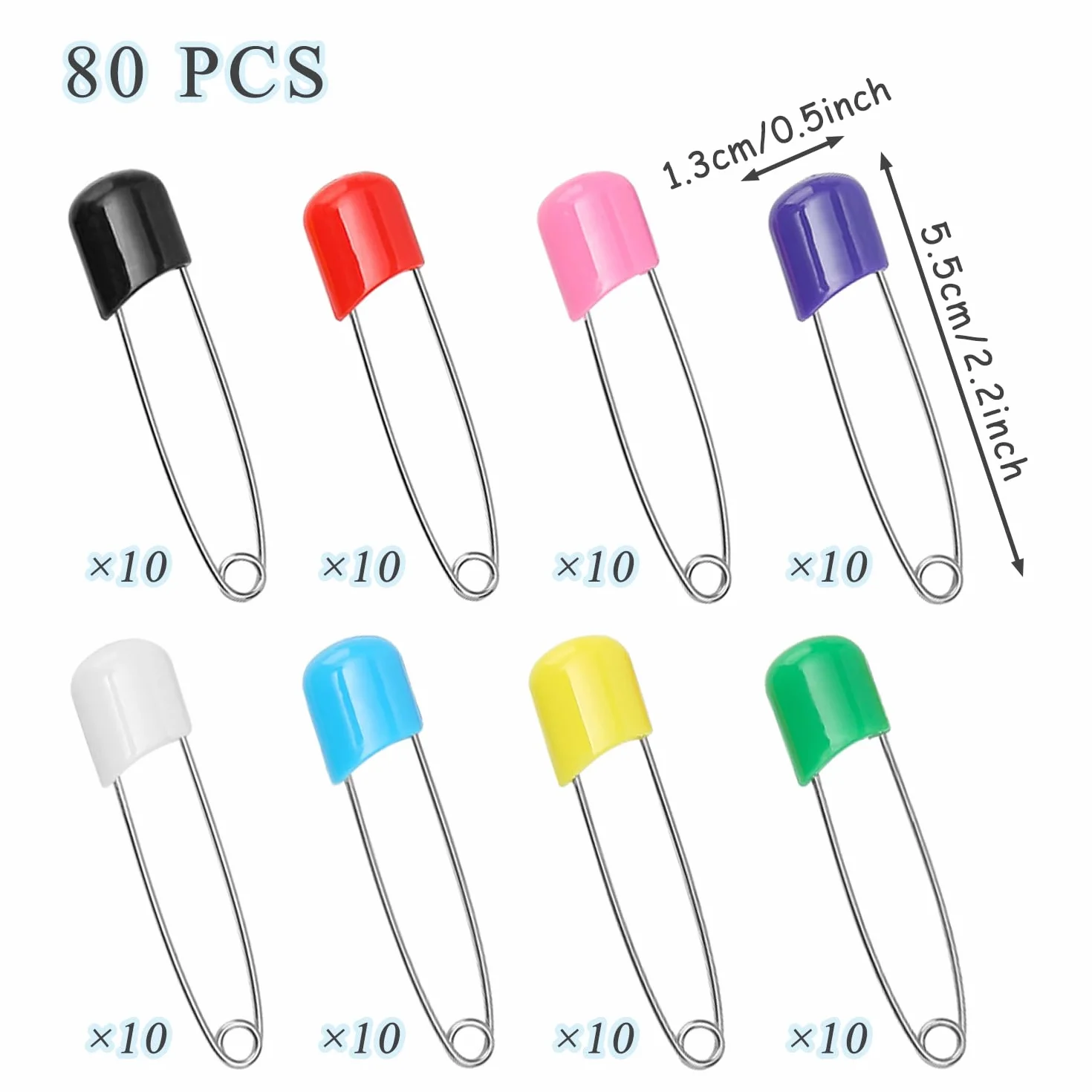 Spille da Balia Colorate 80 Pezzi 55 mm Acciaio Inossidabile Blocco di Sicurezza