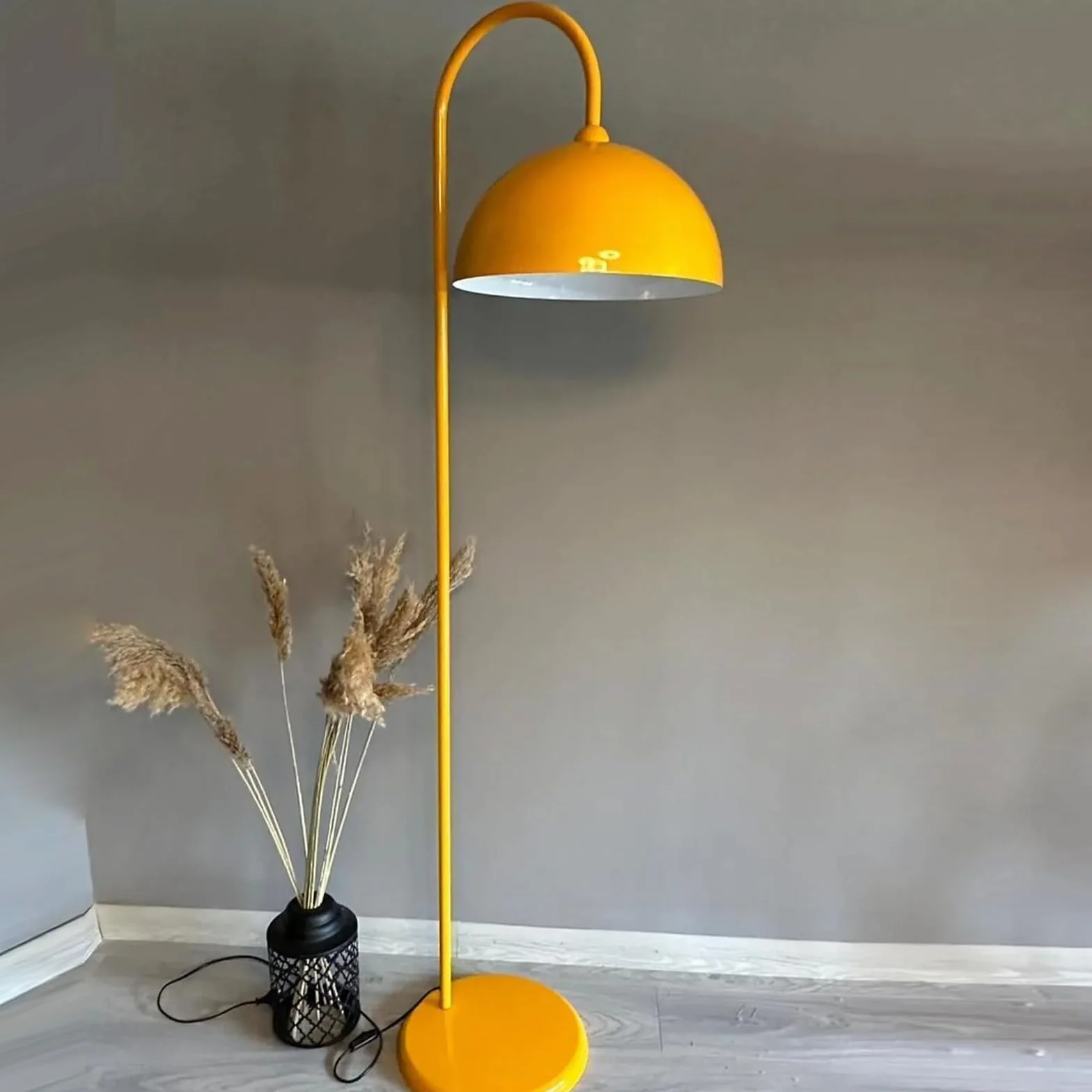 bamyum Gorkiede Lampada da Terra in Metallo, Lampada da Terra per Soggiorno, Camera da Letto, Camera dei Bambini con Attacco E27, Larghezza 30 cm, Giallo