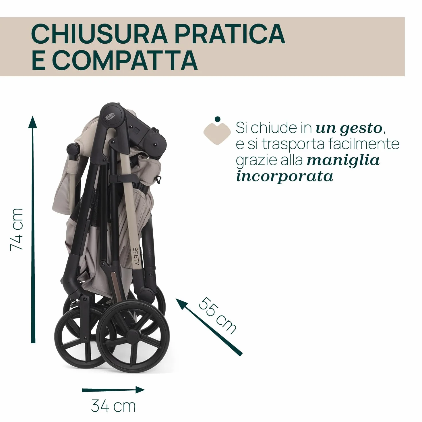 Chicco Passeggino Seety Leggero Compatto Pieghevole Reclinabile 0-4 Anni 22kg