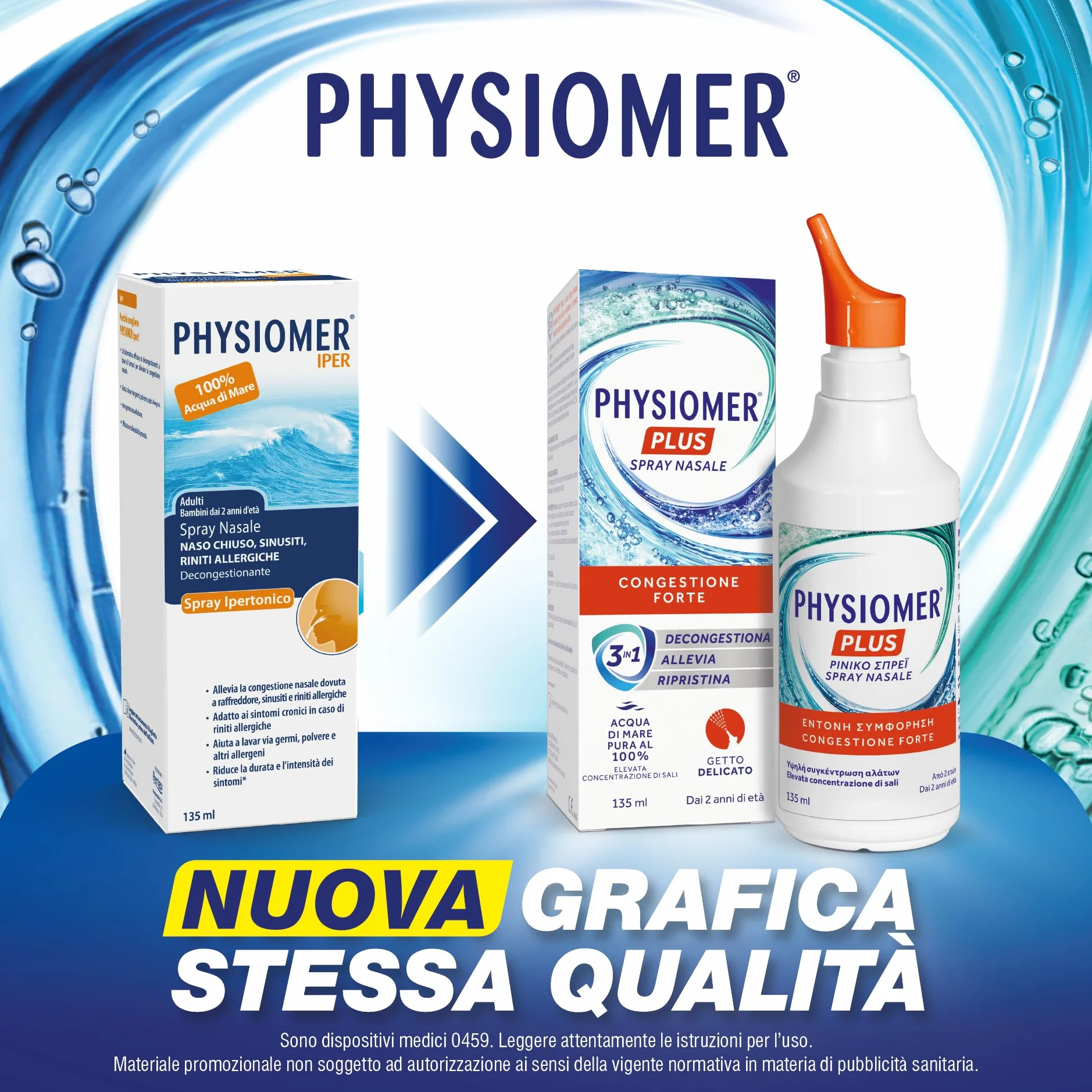 Physiomer Plus Spray Nasale 135 ml - Congestione Forte - 3in1 Decongestiona Allevia Ripristina - Acqua di mare pura al 100% Elevata concentrazione di Sali