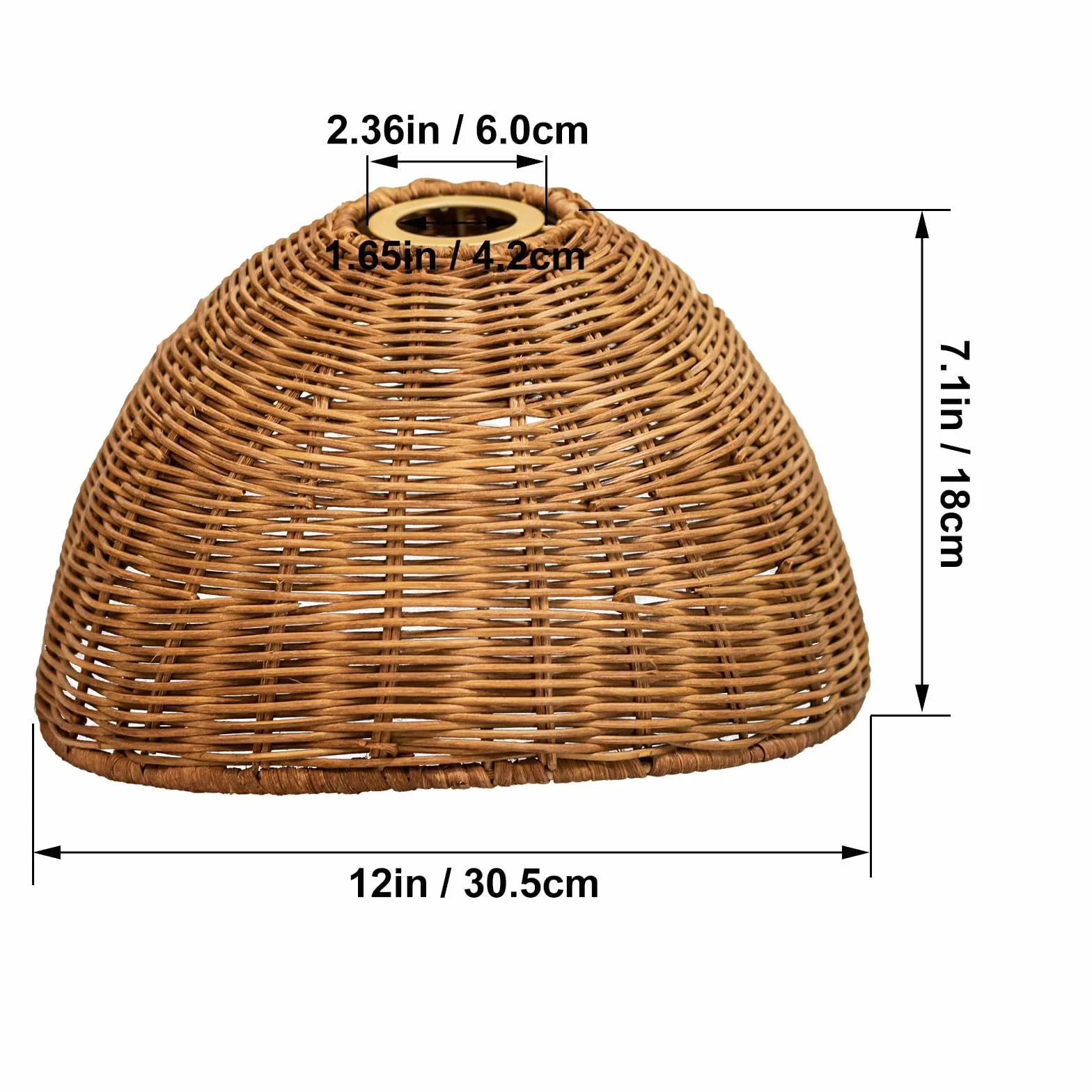 Paralume rustico in rattan con paralume intrecciato a mano per lampada a sospensione, rotondo, E27, design boho, colori naturali (1, verde scuro/marrone)