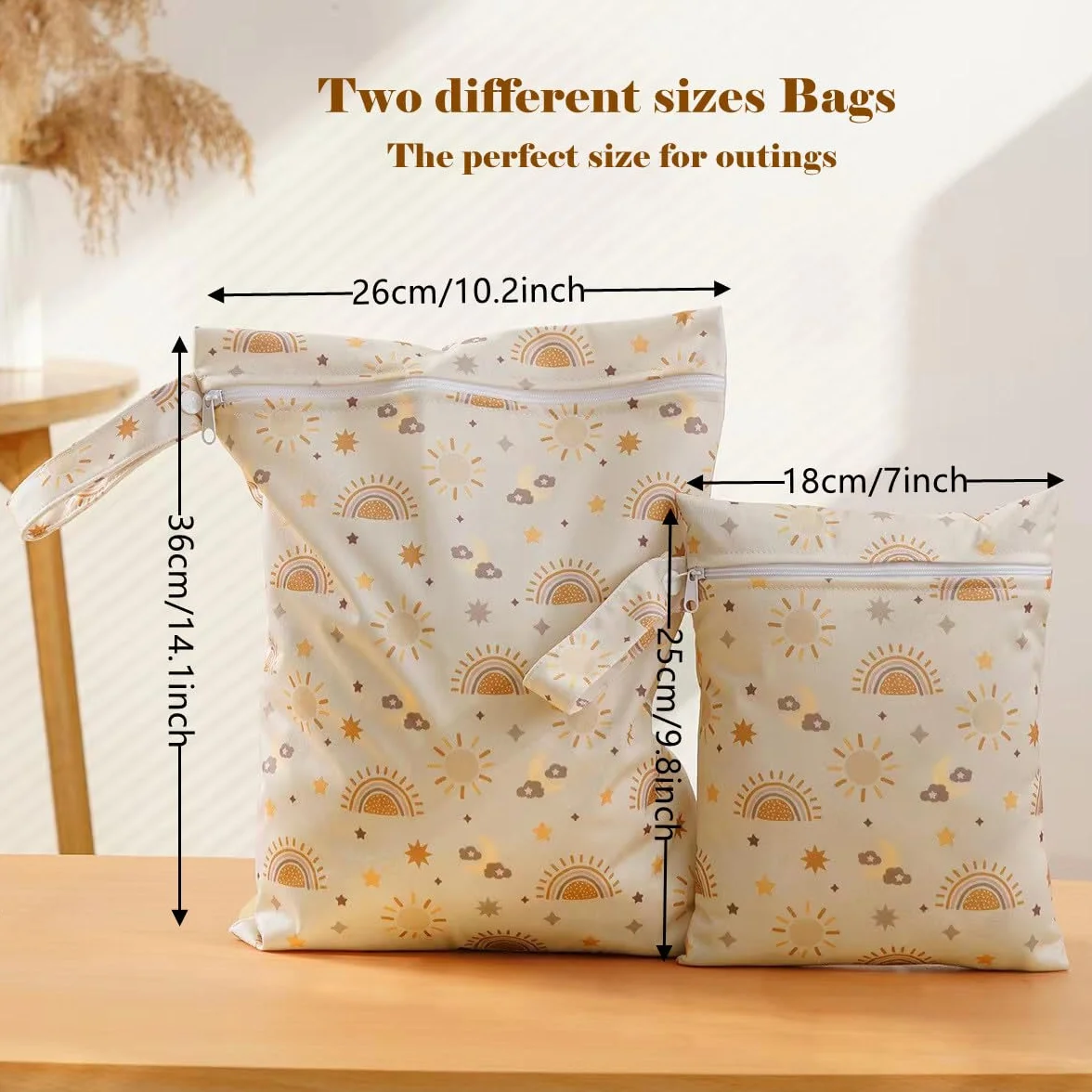 Wet Bag Impermeabile 2 Misure Borsa Riutilizzabile Pannolini Tiralatte Tasche Zip Manico Set da 2
