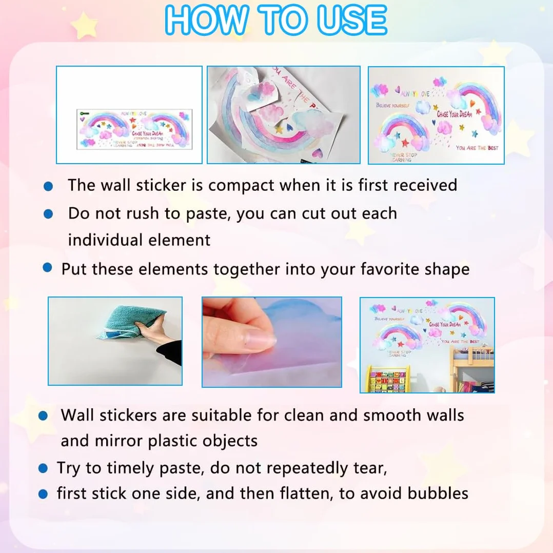 Adesivi da Parete Fluorescenti Unicorno Arcobaleno Luminoso Murali Bambini Farfalle Mongolfiera Stella Decorazione Murale