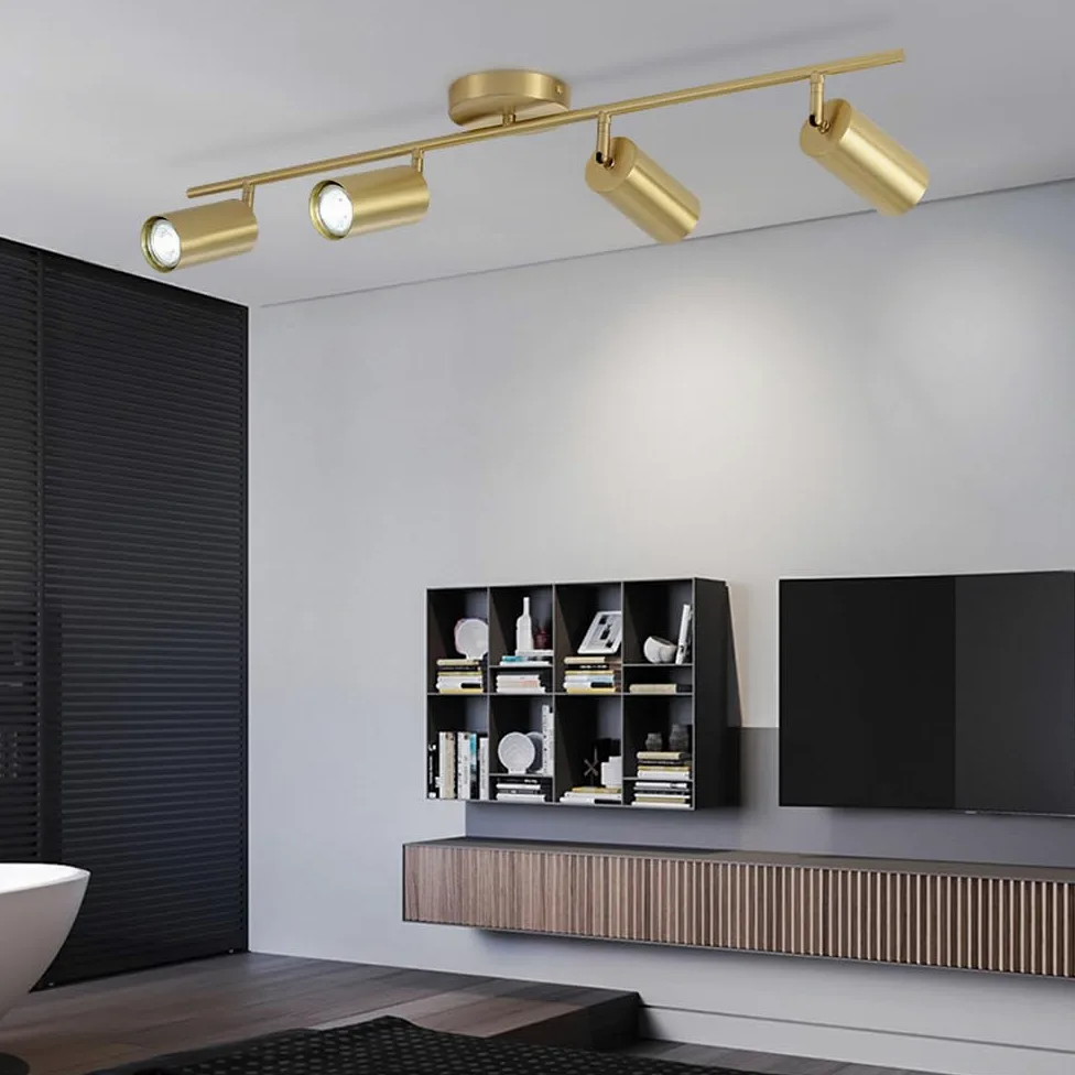 Faretto da soffitto Moderno Nordico, Illuminazione a Binario in Ottone Dorato H65, faretti industriali, faretti da soffitto orientabili in Modo Flessibile, per Cucina, Sala da Pranzo, l