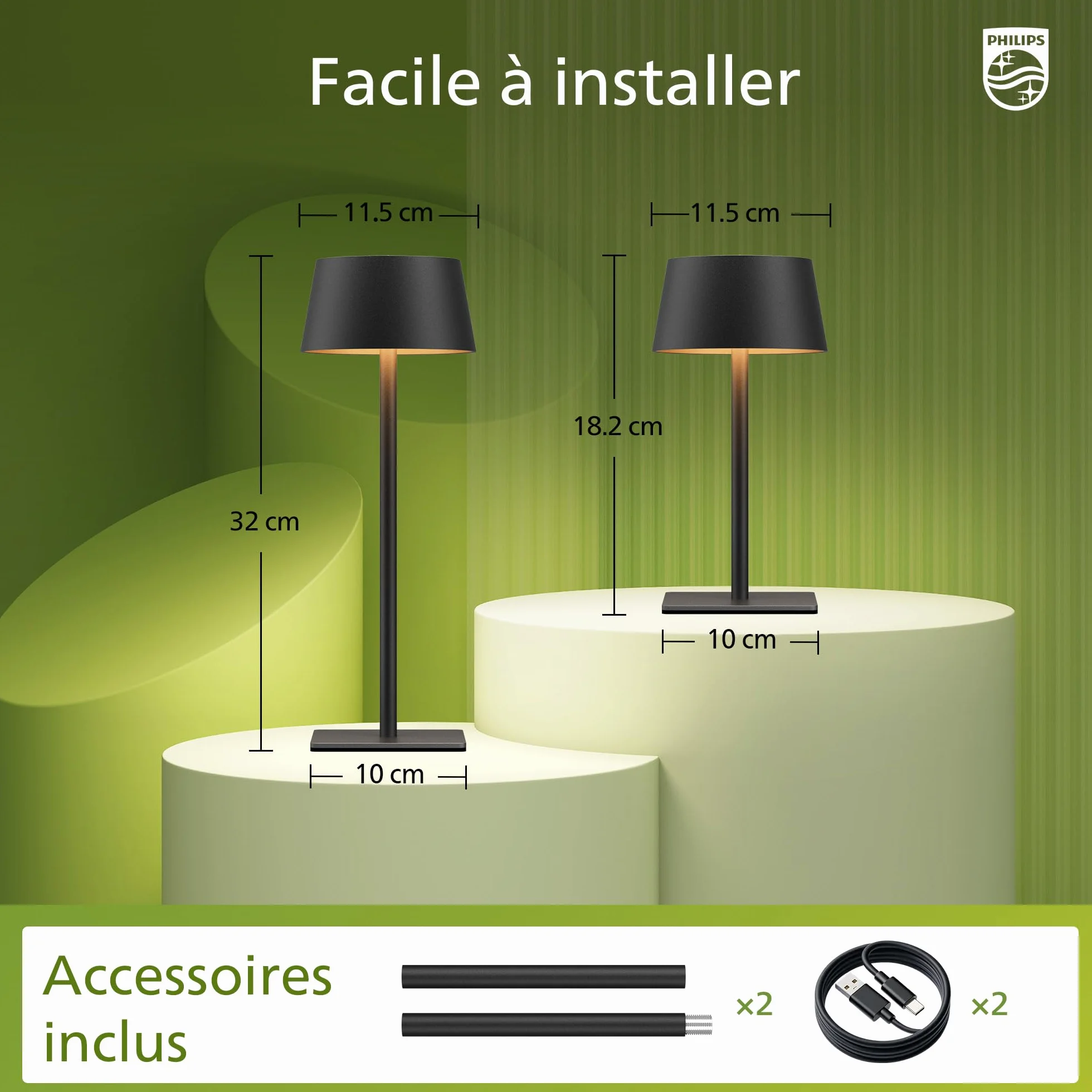 Philips Lampada da Tavolo Solare da Esterno, Luce LED Portatile, Senza Fili a Batteria Altezza Regolabile 2 Posizioni, Comando Touch e Gradazione Continua