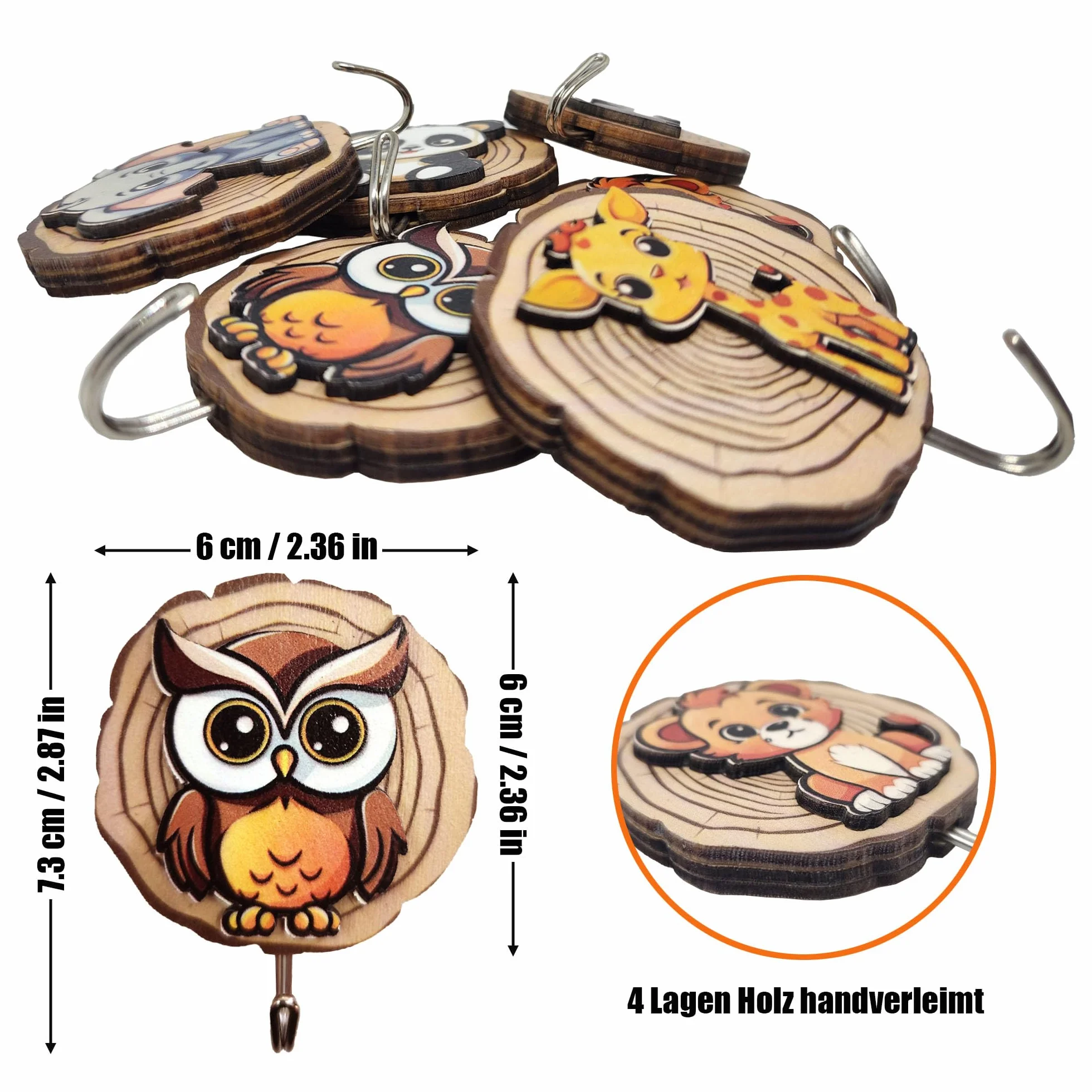 Appendiabiti per bambini a forma di animale, gancio autoadesivo in legno, senza foratura, guardaroba per cameretta