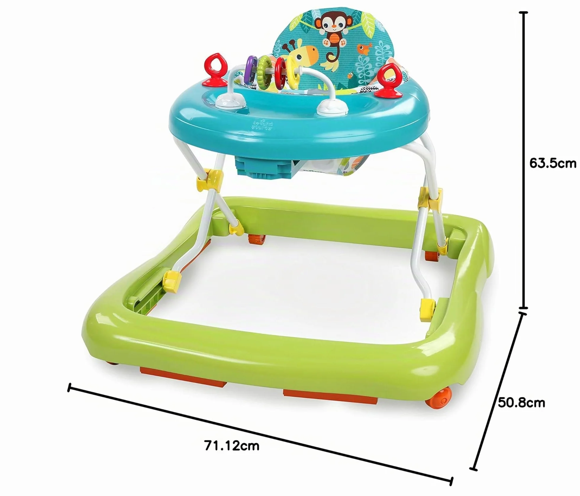 Bright Starts Girello Pieghevole per Bambini Primi Passi Giggling Safari Regolabile in Altezza Sedile Rimovibile