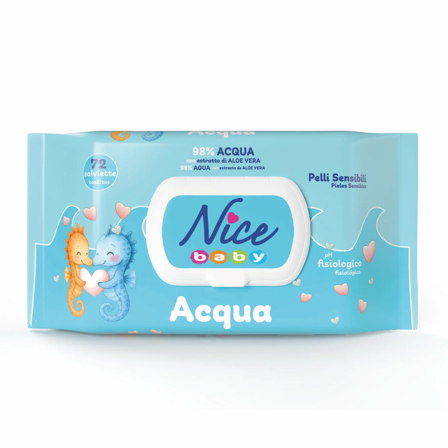Nice Baby Acqua Salviette per Cambio Pannolino 98% Acqua Aloe 72 szt.