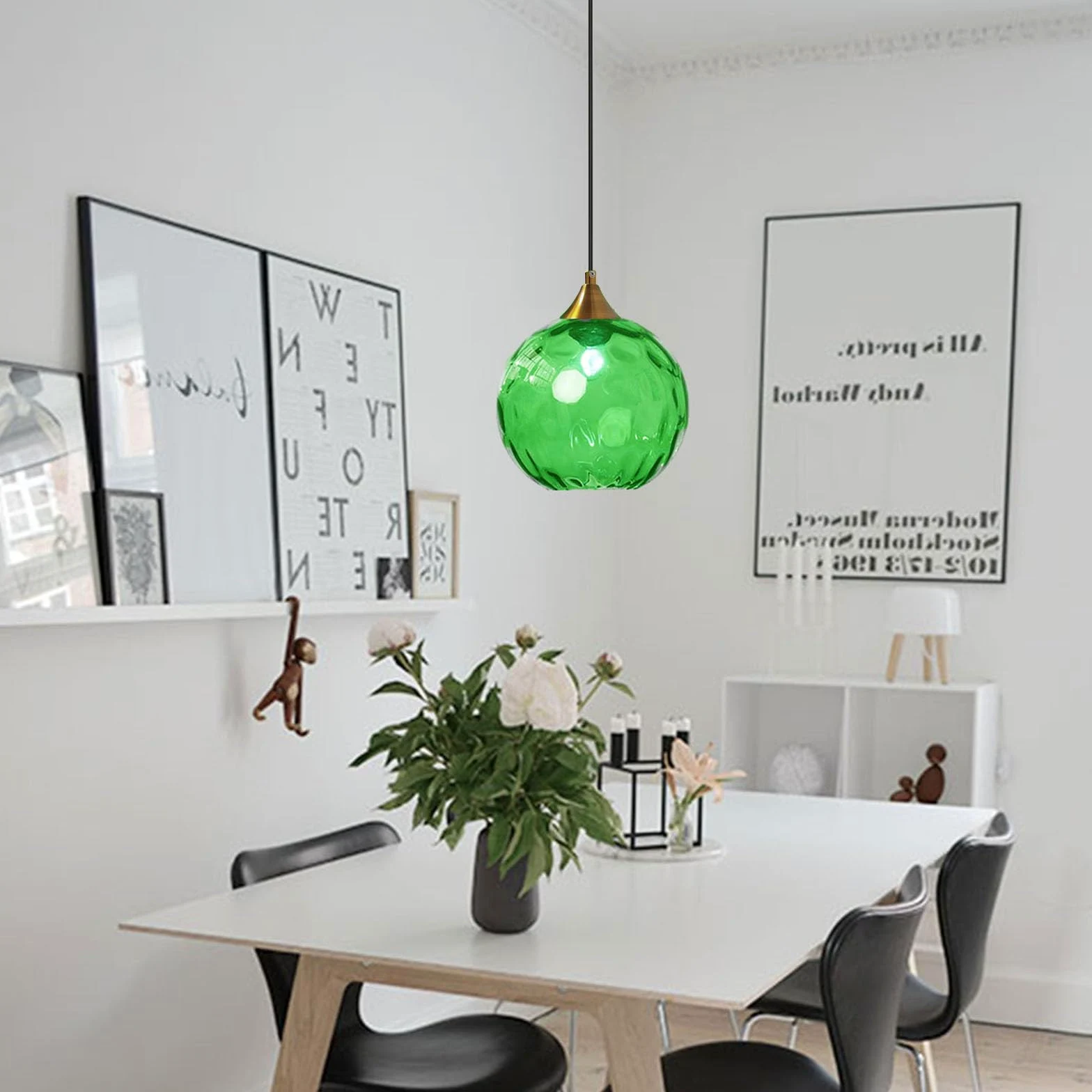 Lampadario a Sospensione a Sfera in Vetro Ondulato con Finitura Oro Lampada a Sospensione a Soffitto Industriale Vintage E27 Per Sala da pranzo Cucina - Verde scuro
