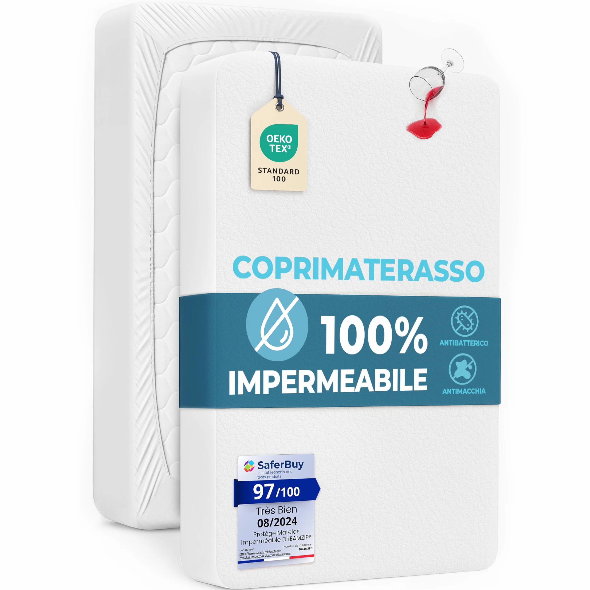 Coprimaterasso Lettino 60x120 cm Impermeabile Antiacaro Lavabile a 60°C Oeko-Tex