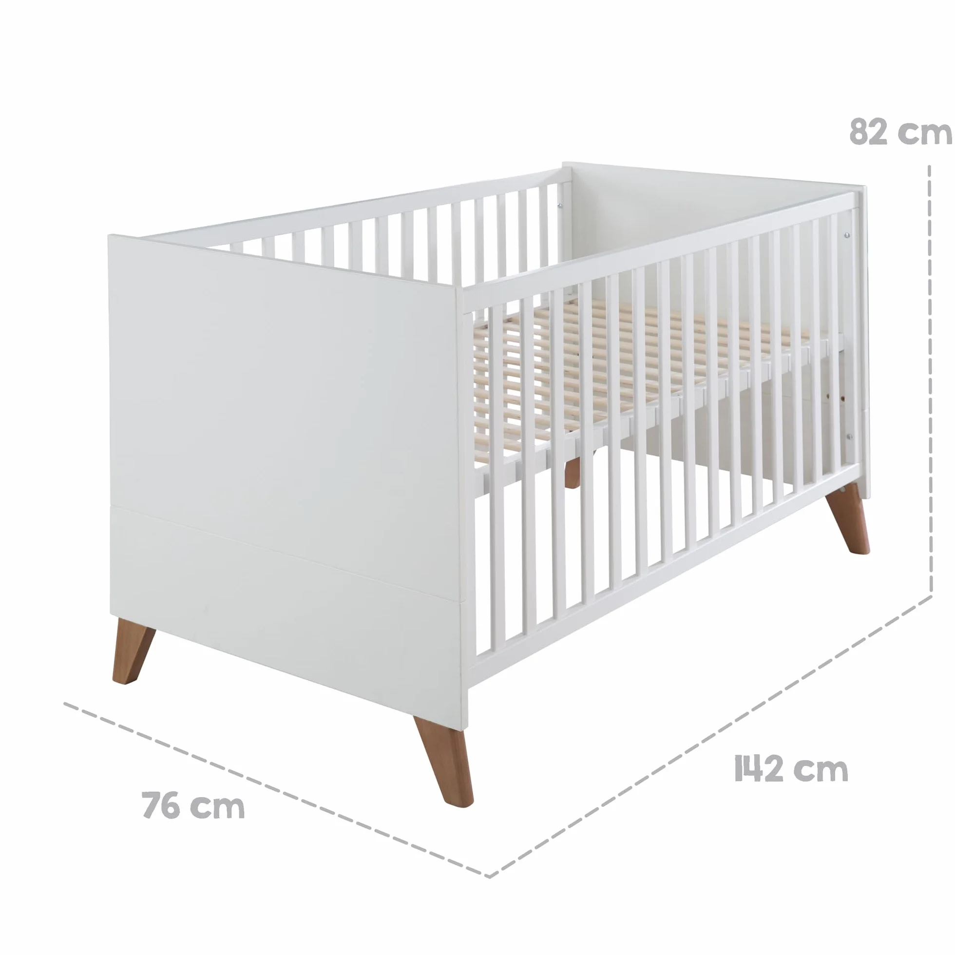 roba Set per cameretta bambini 3 pezzi Lettino 70x140 cm convertibile fasciatoio 3 cassetti armadio bambini Maniglie piedi legno massello Bianco rovere scuro