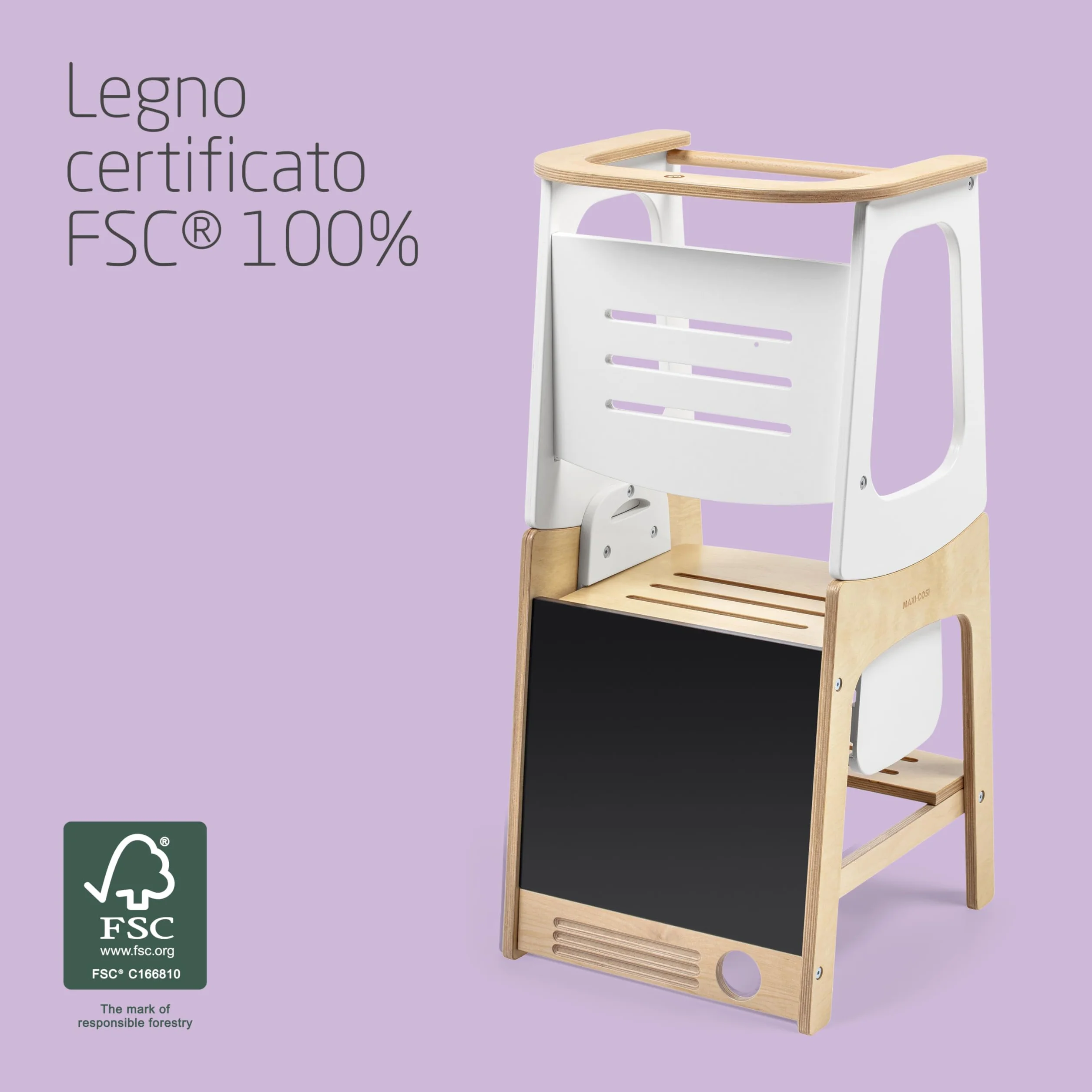 Maxi-Cosi Toucan Torre Montessoriana Bambini in Legno Regolabile in Altezza Convertibile Tavolo Sedia Portata 150kg FSC 100% Natural Wood