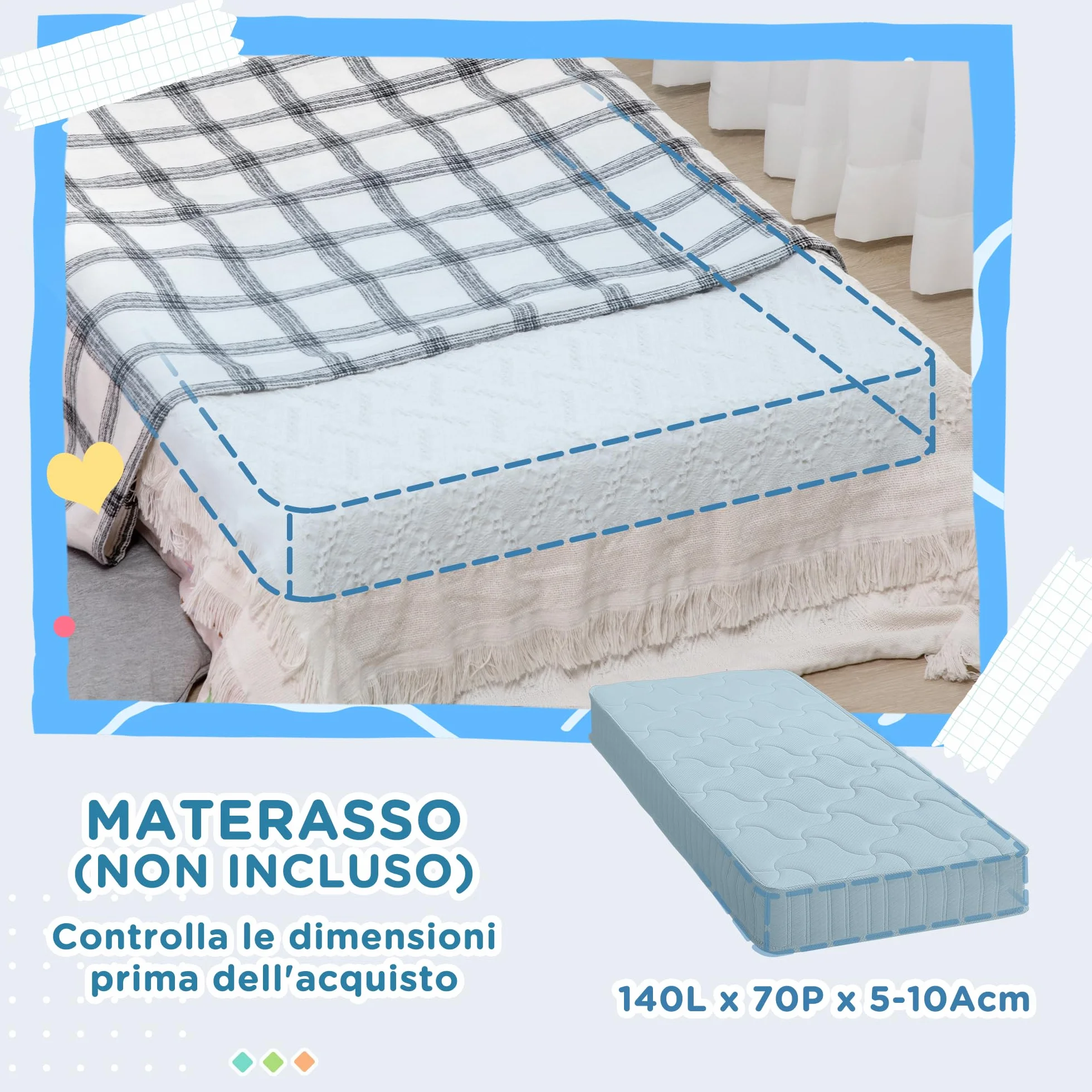 ZONEKIZ Set per Bambini 3-6 Anni con Lettino 143x76x49 cm, Mobile Portagiochi 63x30x60 cm e Cassapanca 60x30x50 cm, Grigio