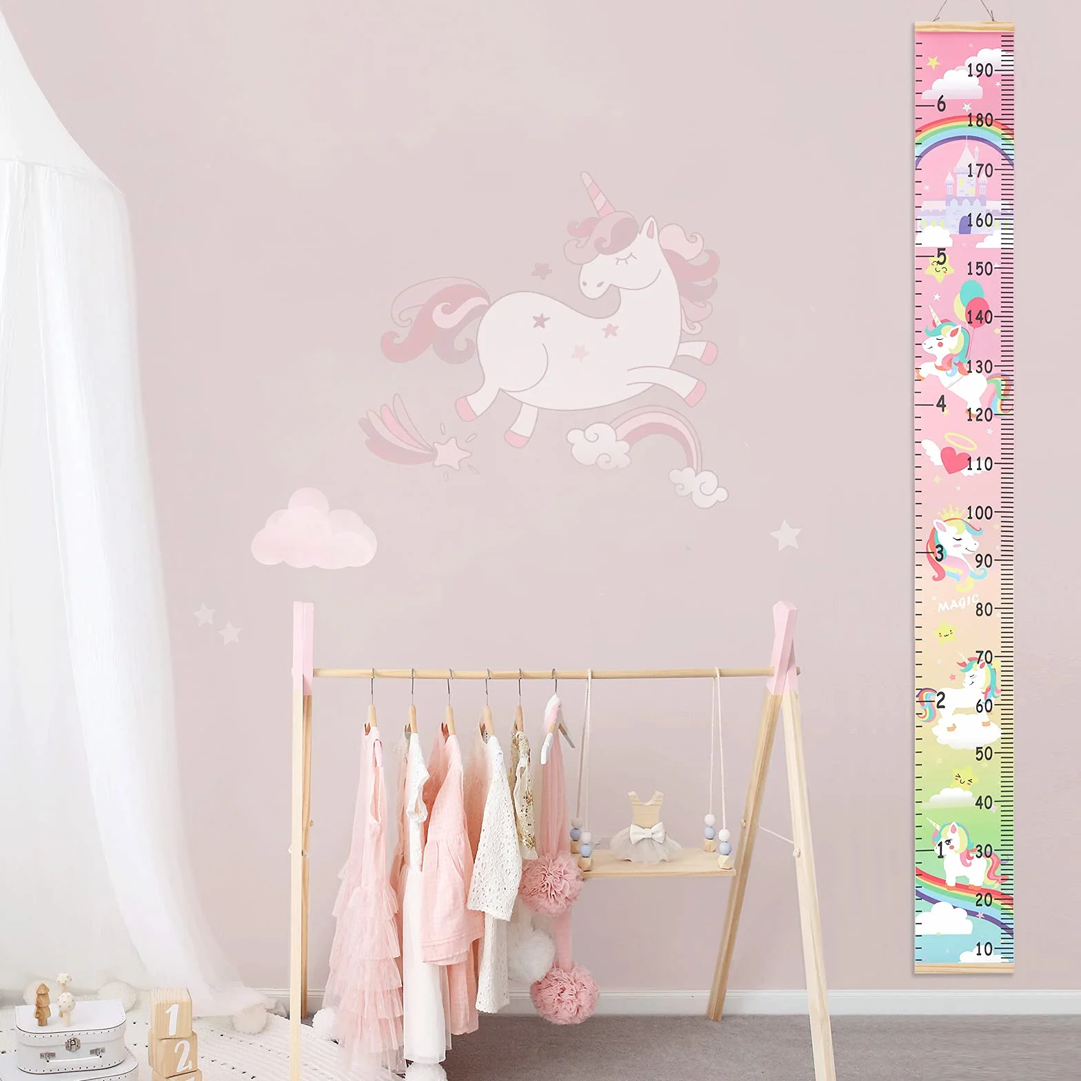 HIFOT Bambini Altezza Crescita Grafico Misurazione Unicorno Tela Decorazione Parete 190 x 20 cm