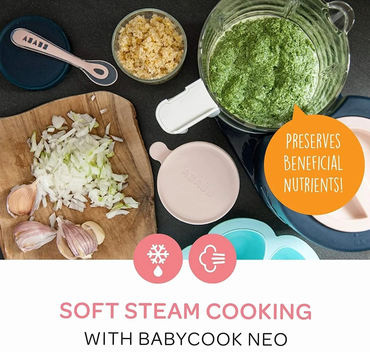 Béaba Babycook Neo Macchina per alimenti bebè 6 in 1 robot da cucina frullatore fornello vapore ciotola vetro acciaio inox