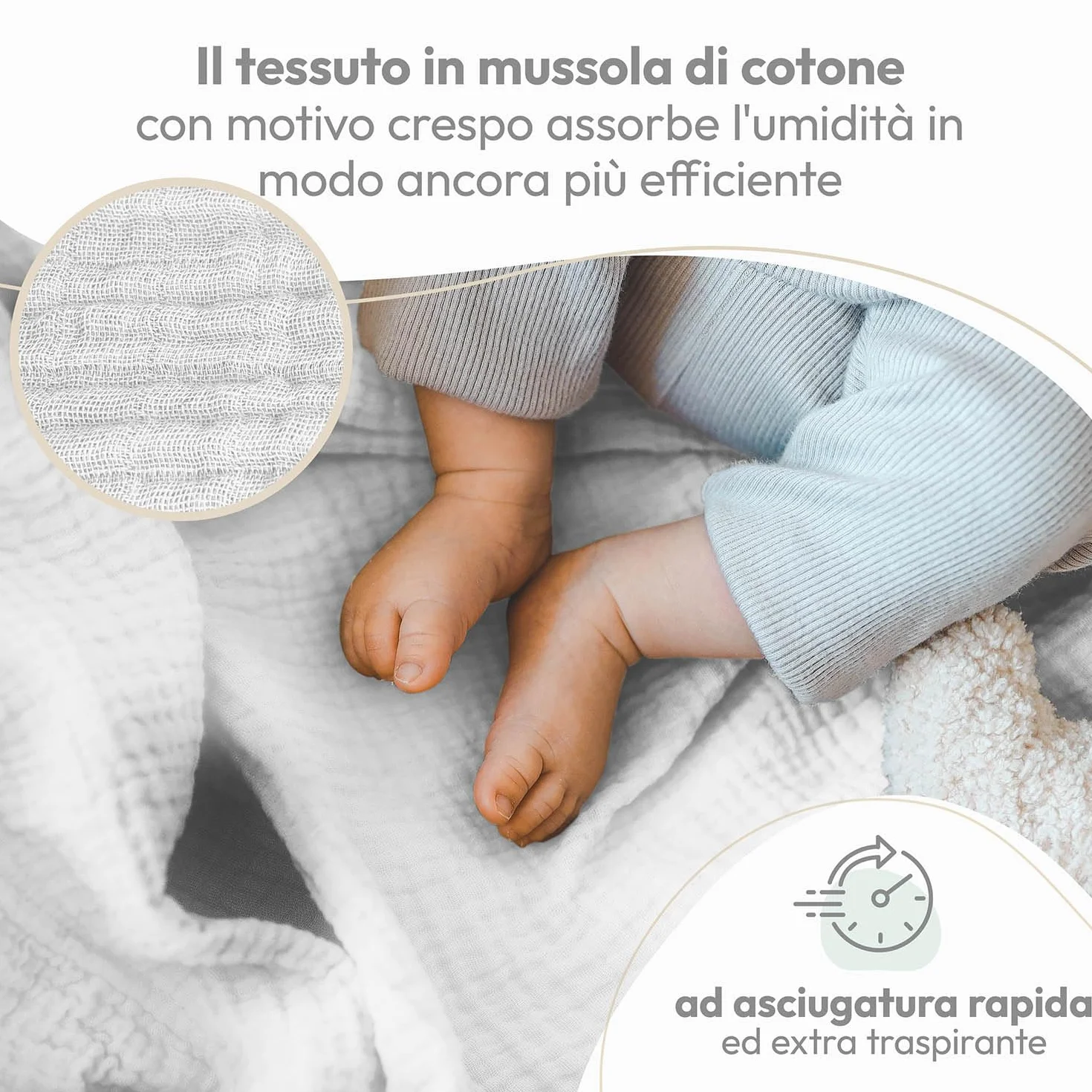 Asciugamani Neonato 70x70cm Set da 10 - Lavette in Cotone Morbido per Pelli Sensibili