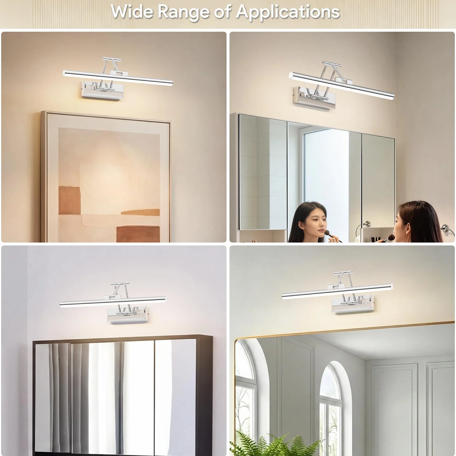Klighten Led Lampada Da Specchio Bagno 40cm,Lampada Da Parete Rotante Per Bagno Ip44,12W 970 LM Luce Specchio Bagno Led,Applique Bagno Specchio Moderno In Alluminio,Bianco naturale 4000K, Cromo