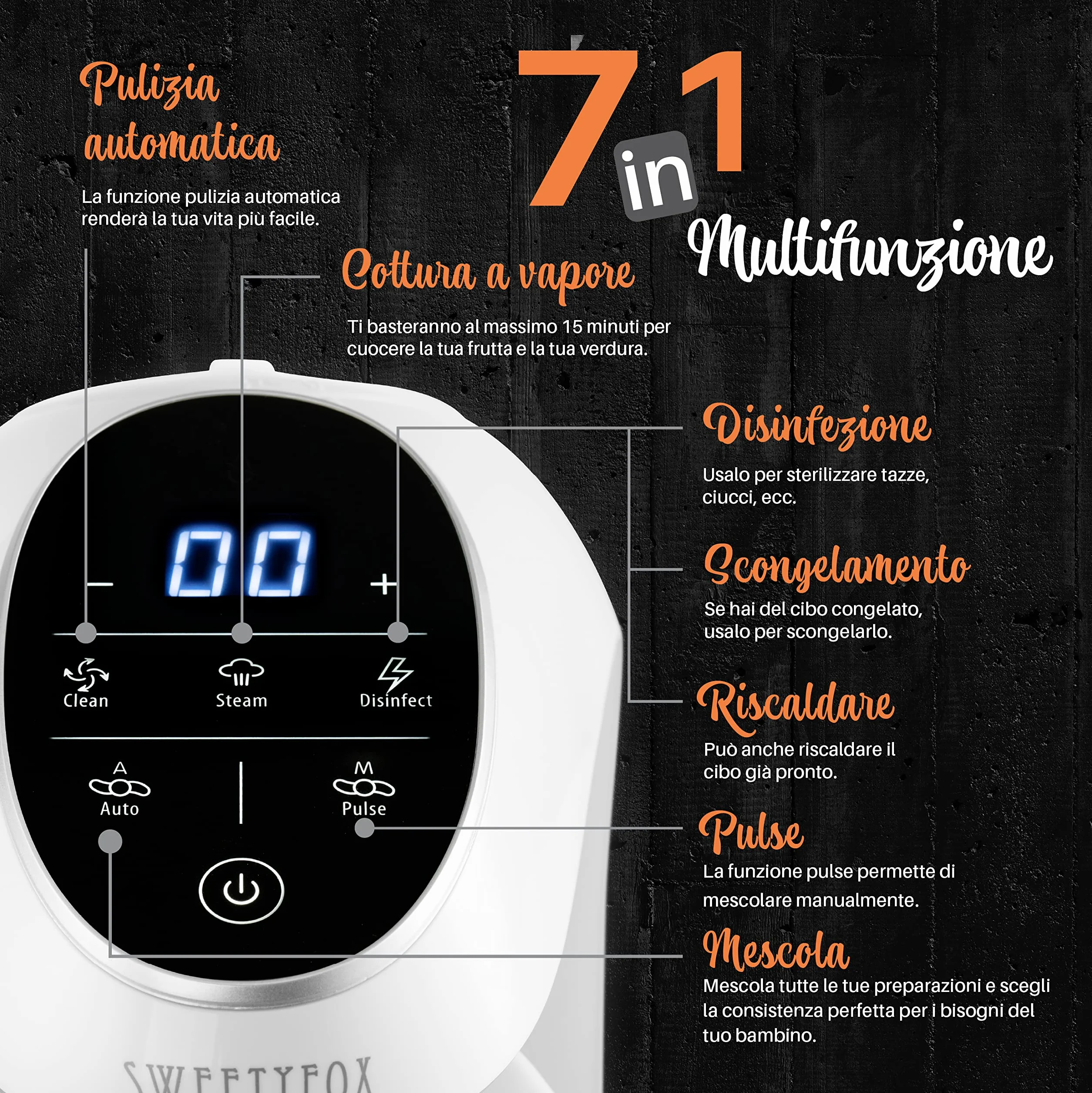 Sweety Fox Cuocipappa Mixer Multifunzione 7-in-1 per Bébé - Vapore, Mixer, Pulse