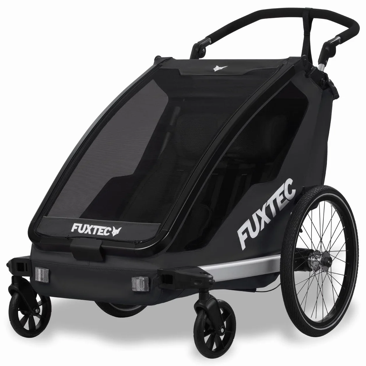 Fuxtec FX-FA1 Carrello rimorchio per Bici Sportfux 2 Posti, Pieghevole con Protezione Pioggia e Sole